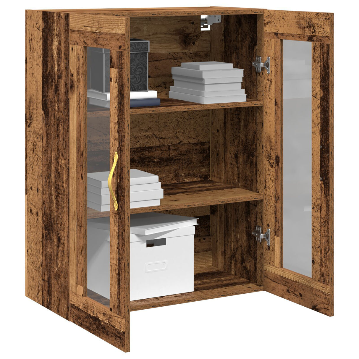 Wall-Mounted Cabinet With Glass Doors Old Wood 69,5X34X90 Cm