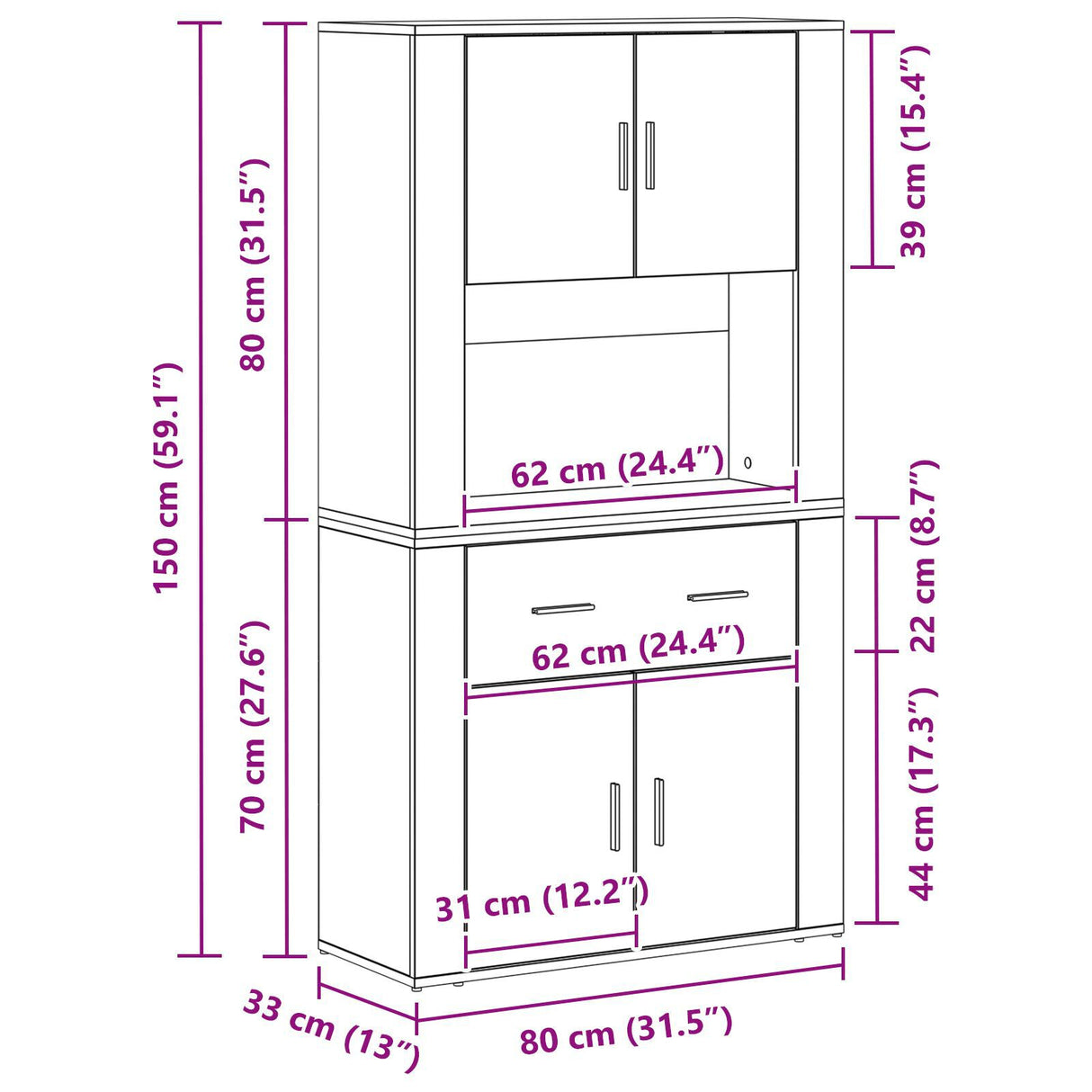 Highboard Black Oak 80X33X150 Cm Engineered Wood