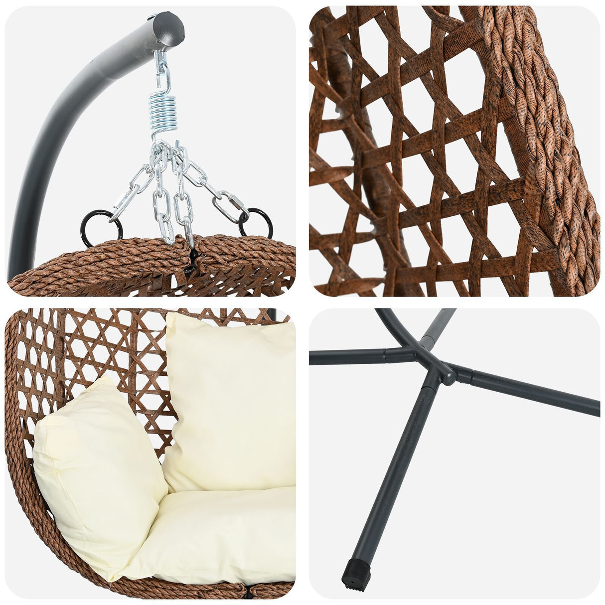 Hanging Egg Chair Basket With Stand Coffee Poly Rattan