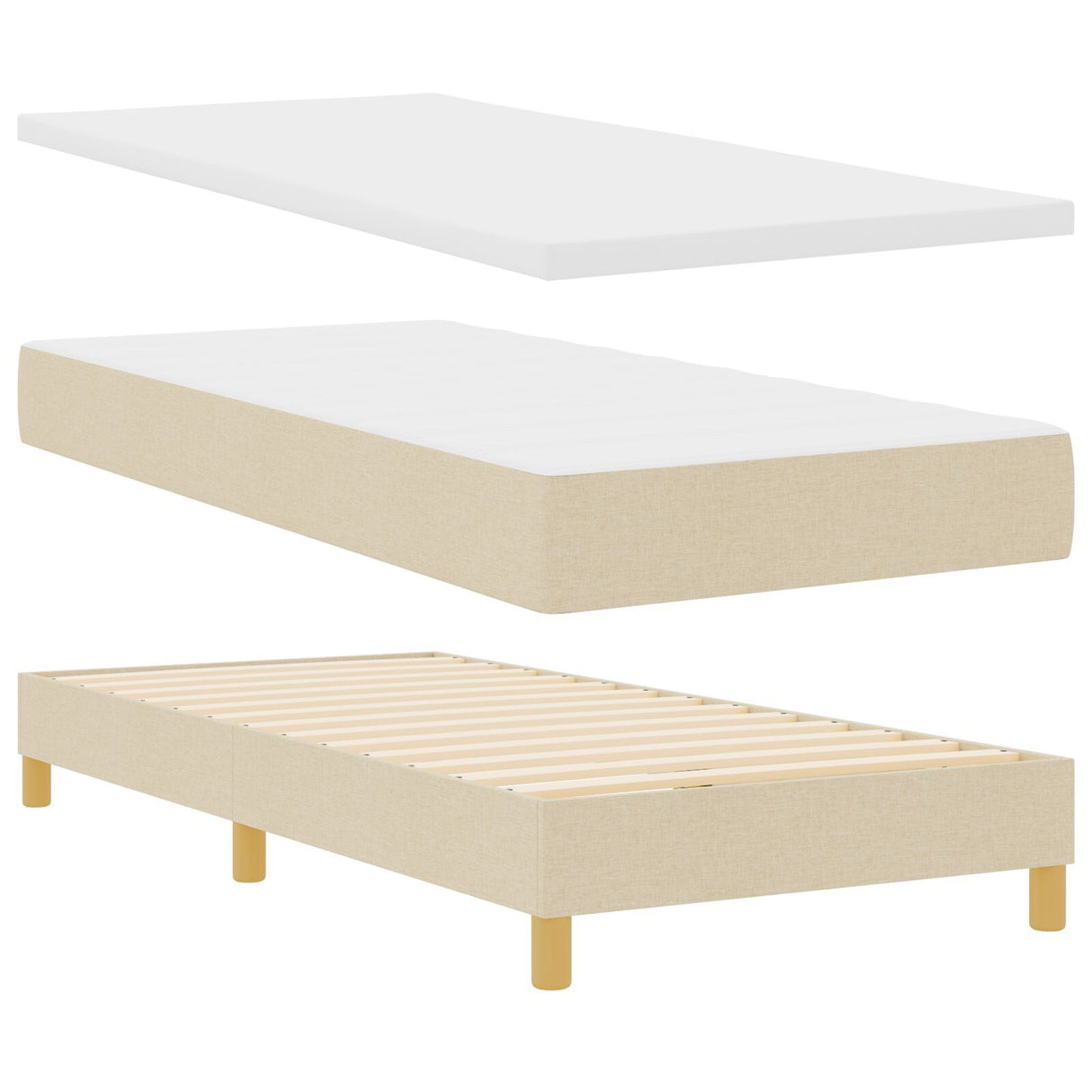 Box Spring Bed With Mattress & Led Cream 90X200 Cm Fabric