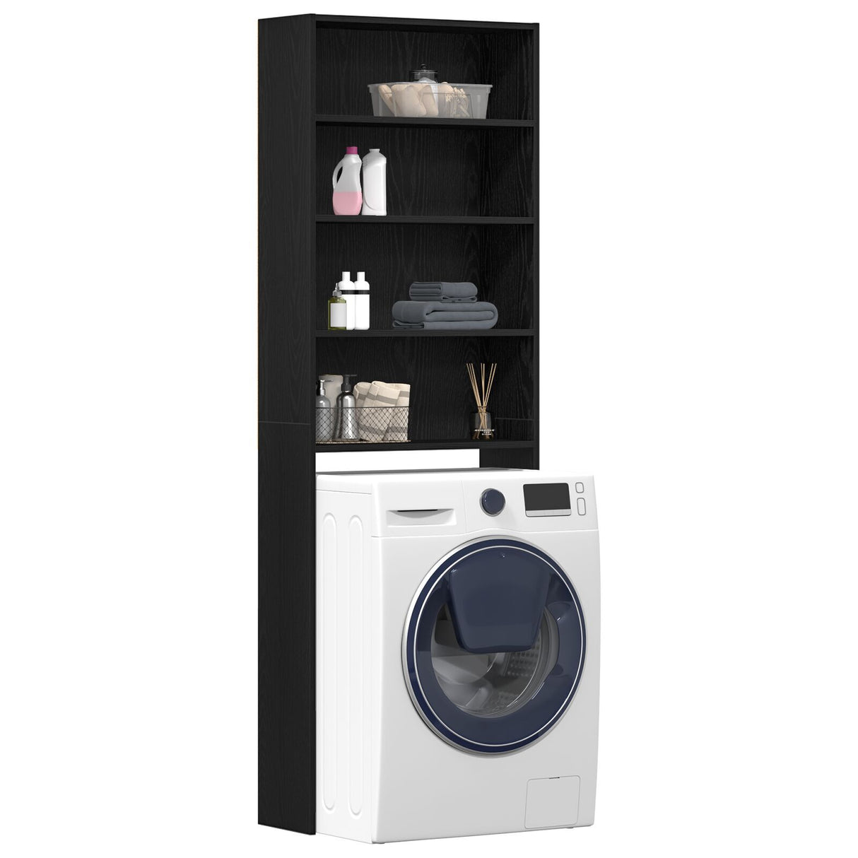 Washing Machine Cabinet Black Oak 64X24X190 Cm Engineered Wood
