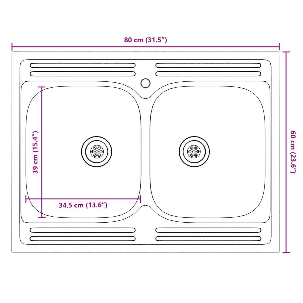 Sink Base Cabinet "Porto" With Sink High Gloss White 80X46X84,5 Cm Engineered Wood