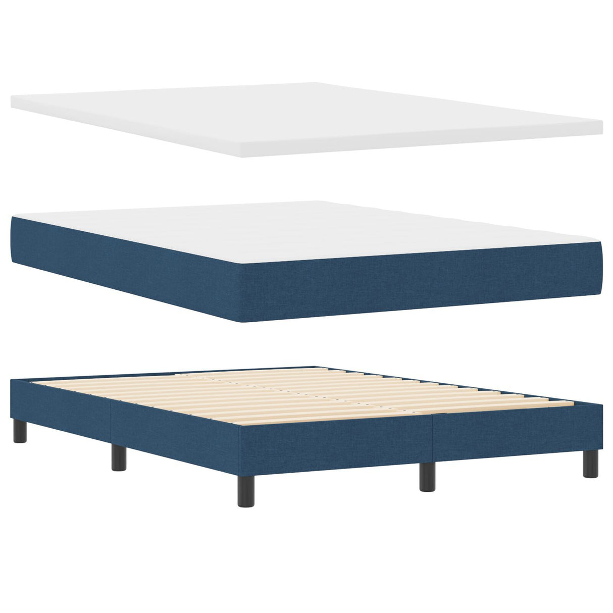 Box Spring Bed With Mattress Blue 160X200 Cm Fabric, Headboard Diamond Blocks Design Blue 160 Cm Fabric