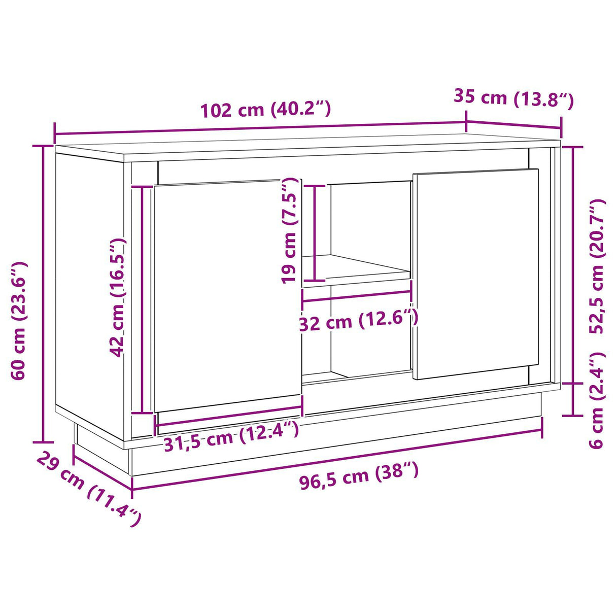 Sideboard Black Oak 102X35X60 Cm Engineered Wood