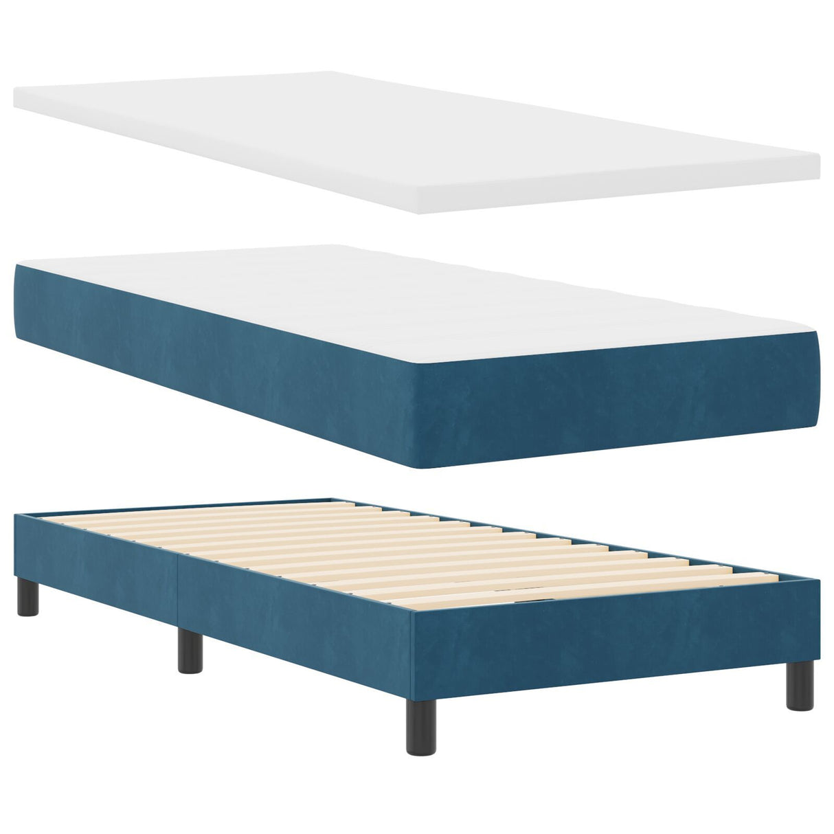 Box Spring Bed With Mattress Dark Blue 90X200 Cm Velvet