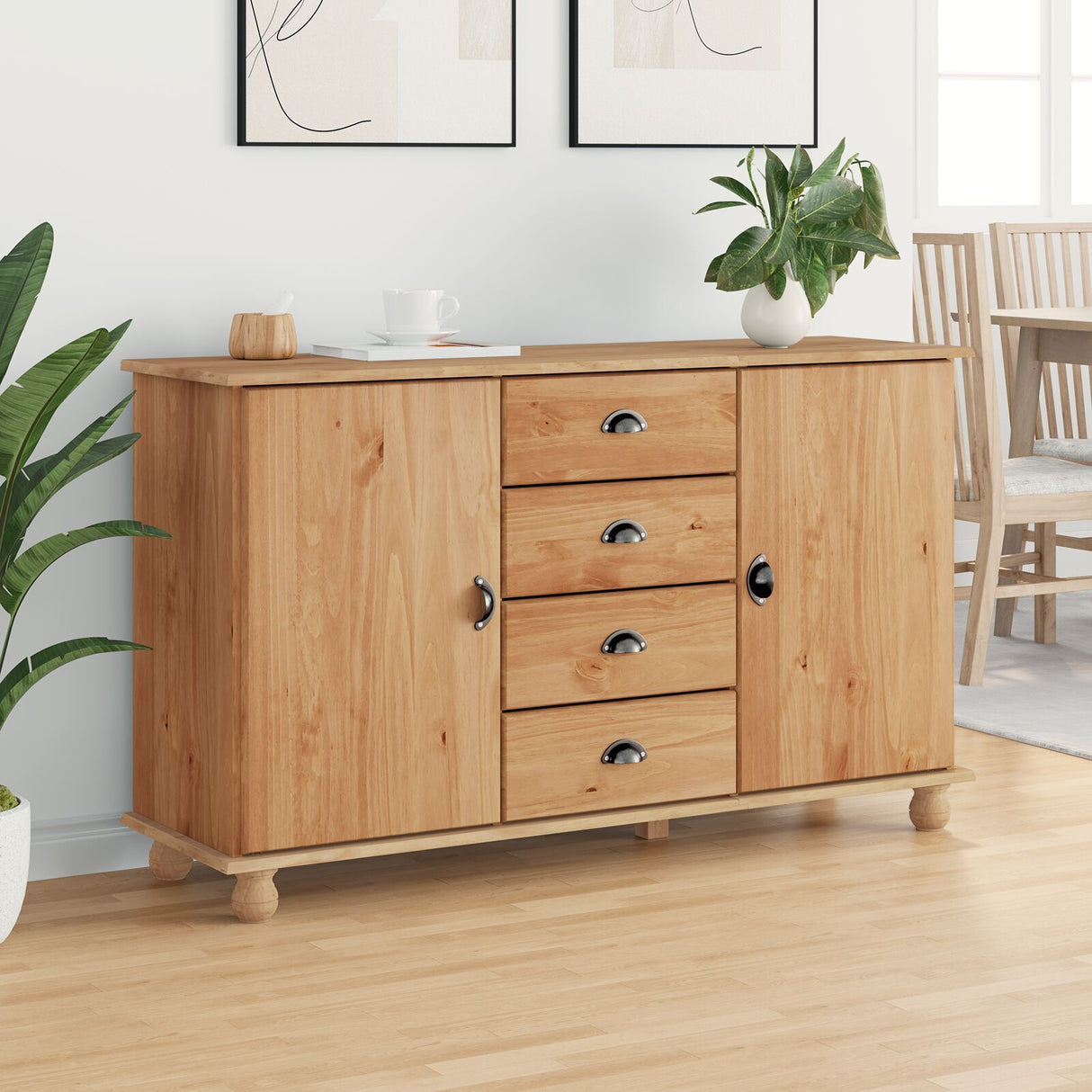 Sideboard "Askim" 133,5X40X79 Cm Solid Wood Pine