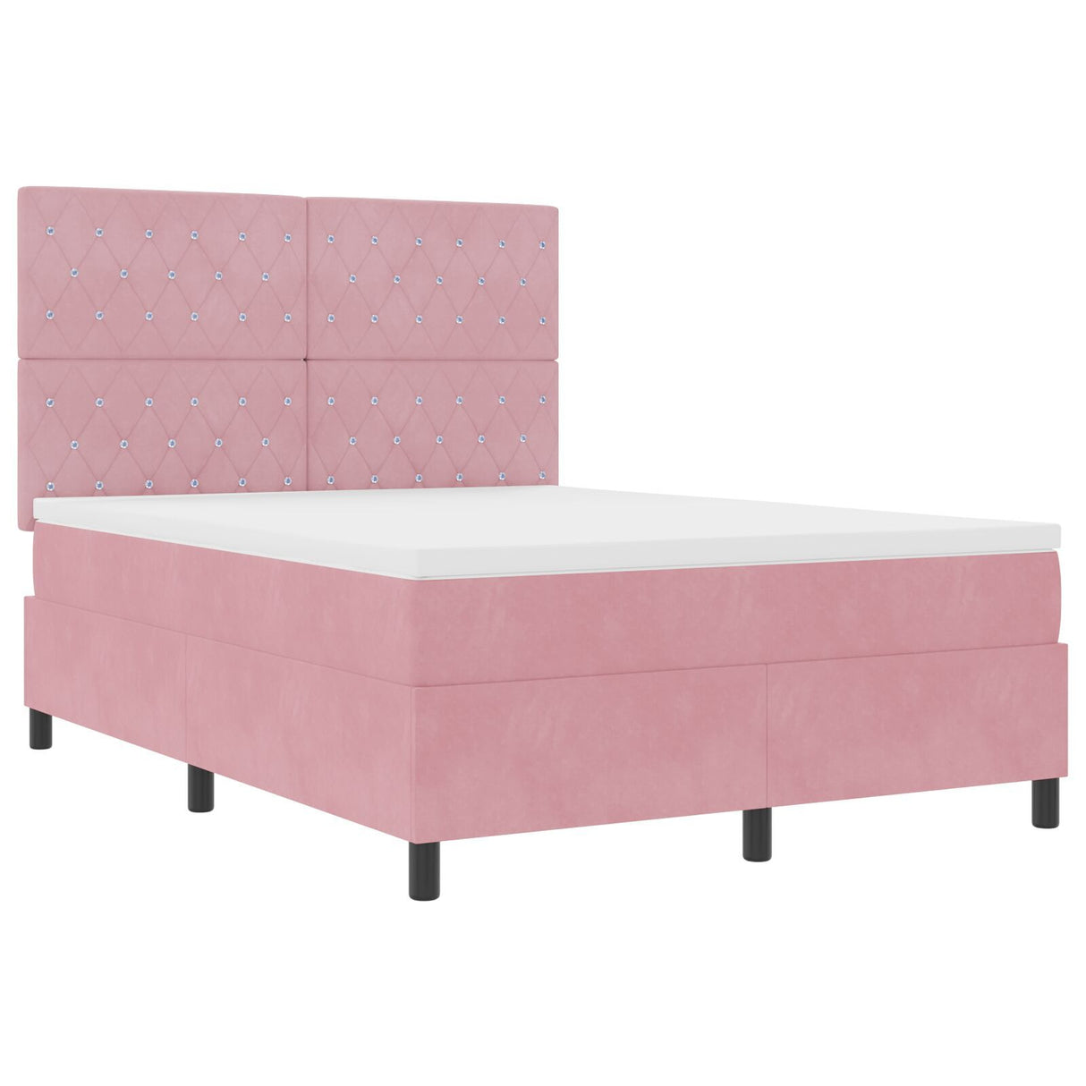 Box Spring Bed With Mattress & Led Pink 160X200 Cm Velvet