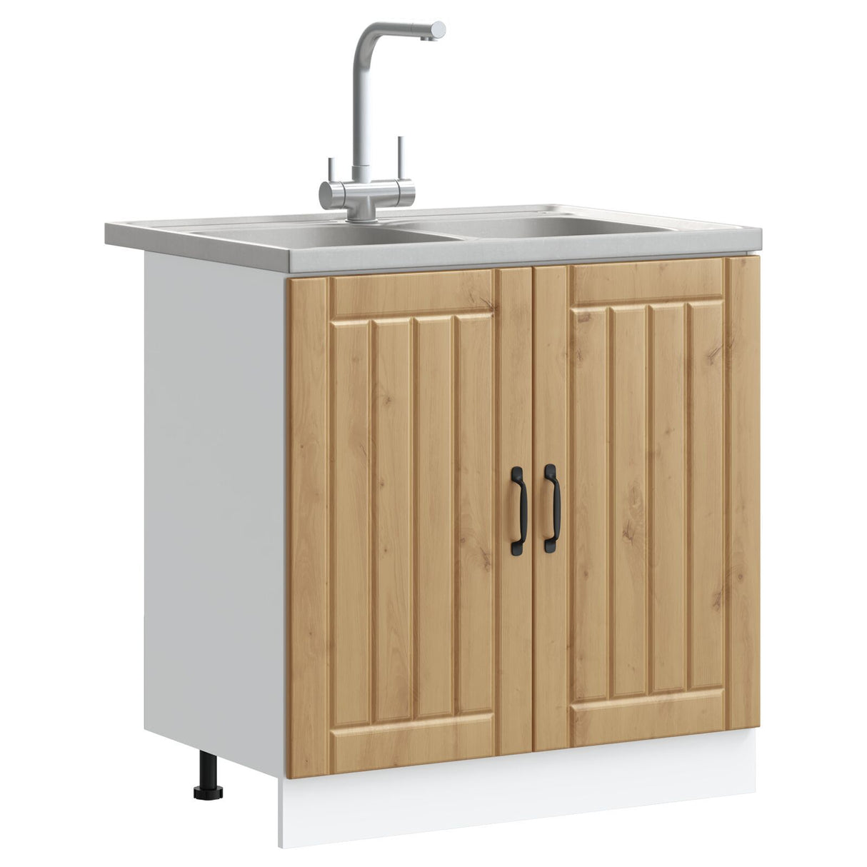 Kitchen Cabinet "Lucca" With Double Basins - Artisan Oak, Made From Engineered Wood