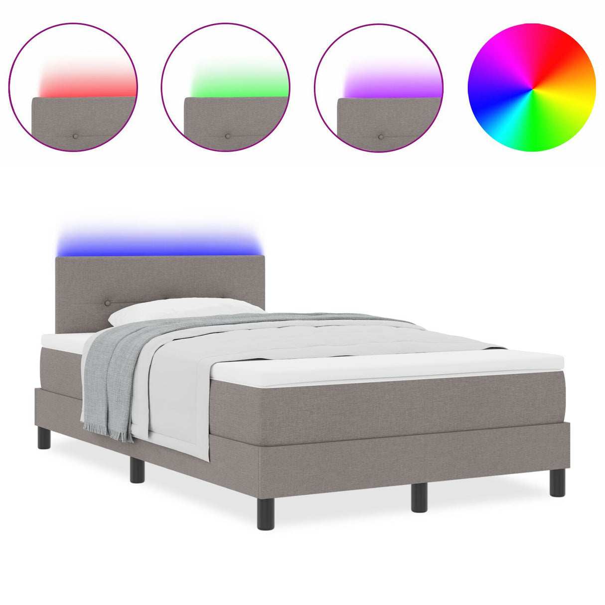 Box Spring Bed With Mattress & Led Taupe 120X190 Cm Fabric