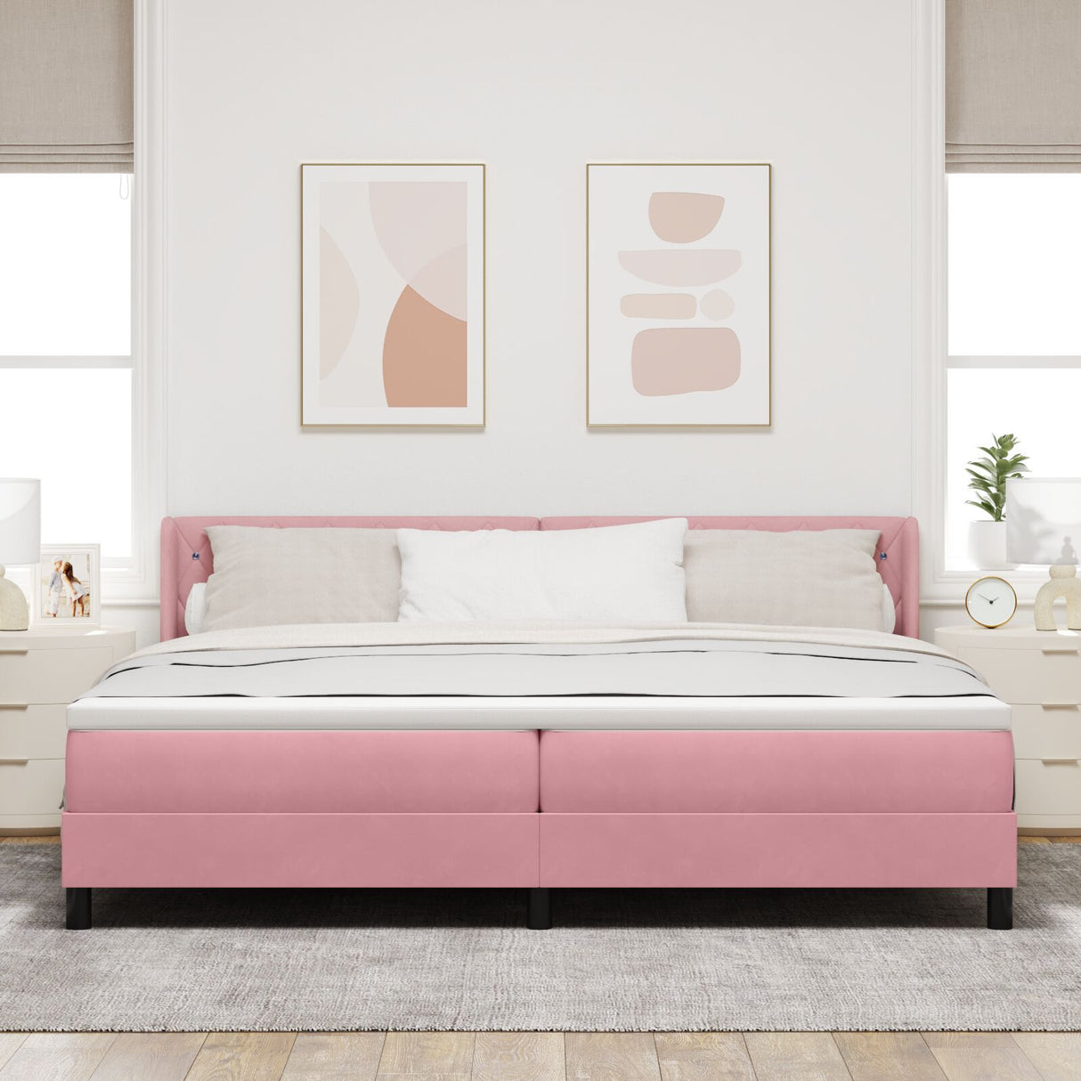 Box Spring Bed With Mattress Pink 200X200 Cm Velvet