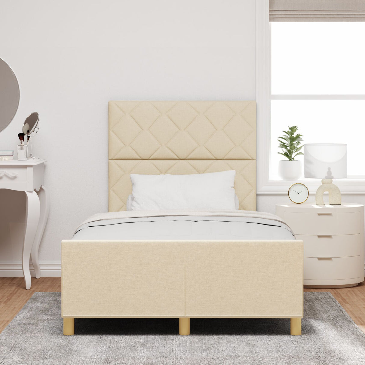 Bed Frame In Cream - 120X200 Cm Fabric