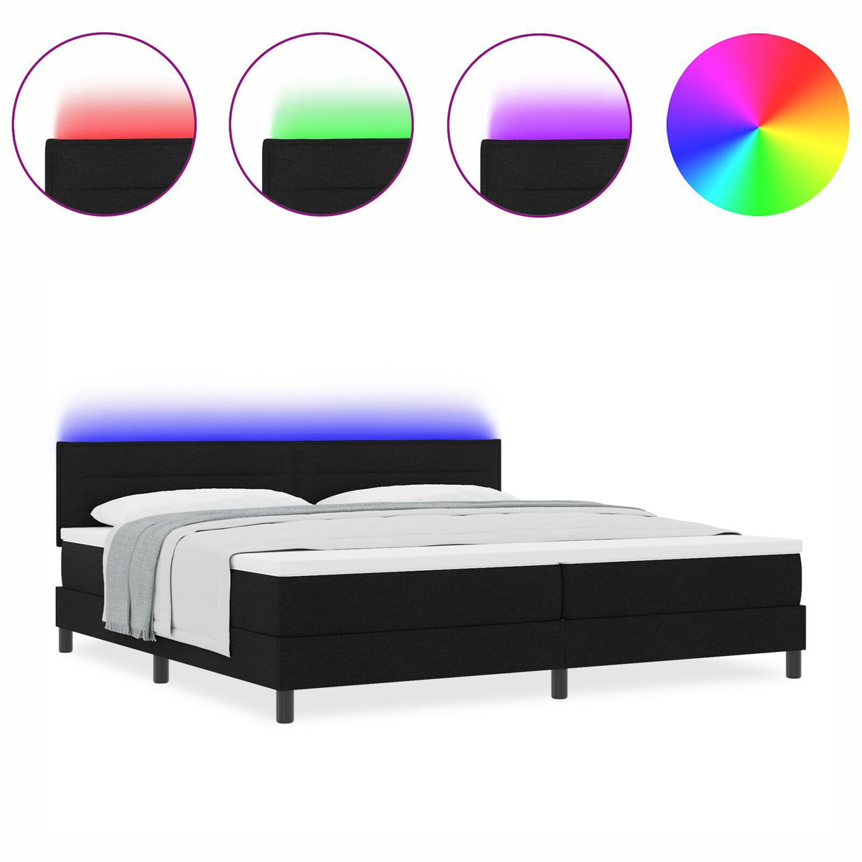 Box Spring Bed With Mattress & Led Black 200X200 Cm Fabric