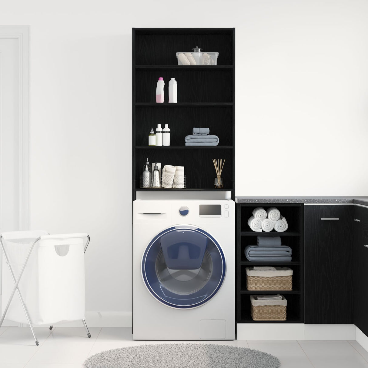 Washing Machine Cabinet Black Oak 64X24X190 Cm Engineered Wood