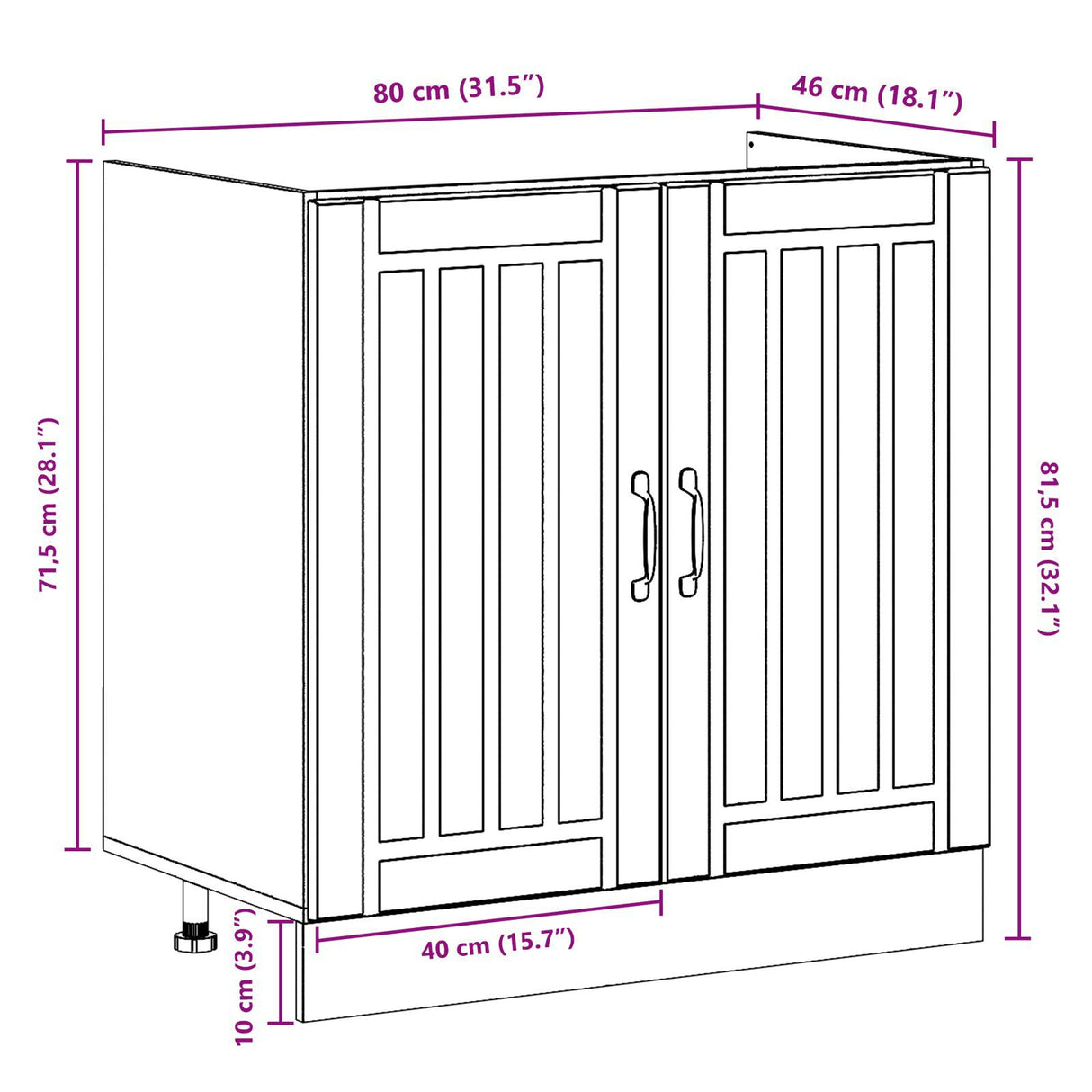 Kitchen Cabinet 'Lucca'with Double Basins - Old Wood, Engineered Wood