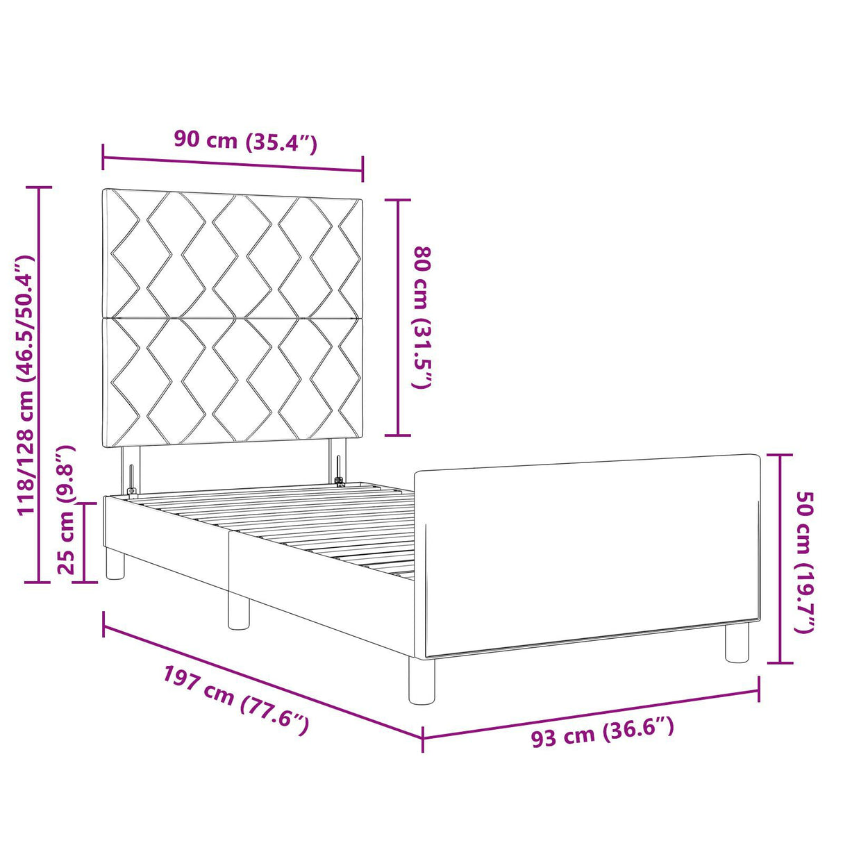 Bed Frame In Light Grey, 90X190 Cm, Made Of Fabric