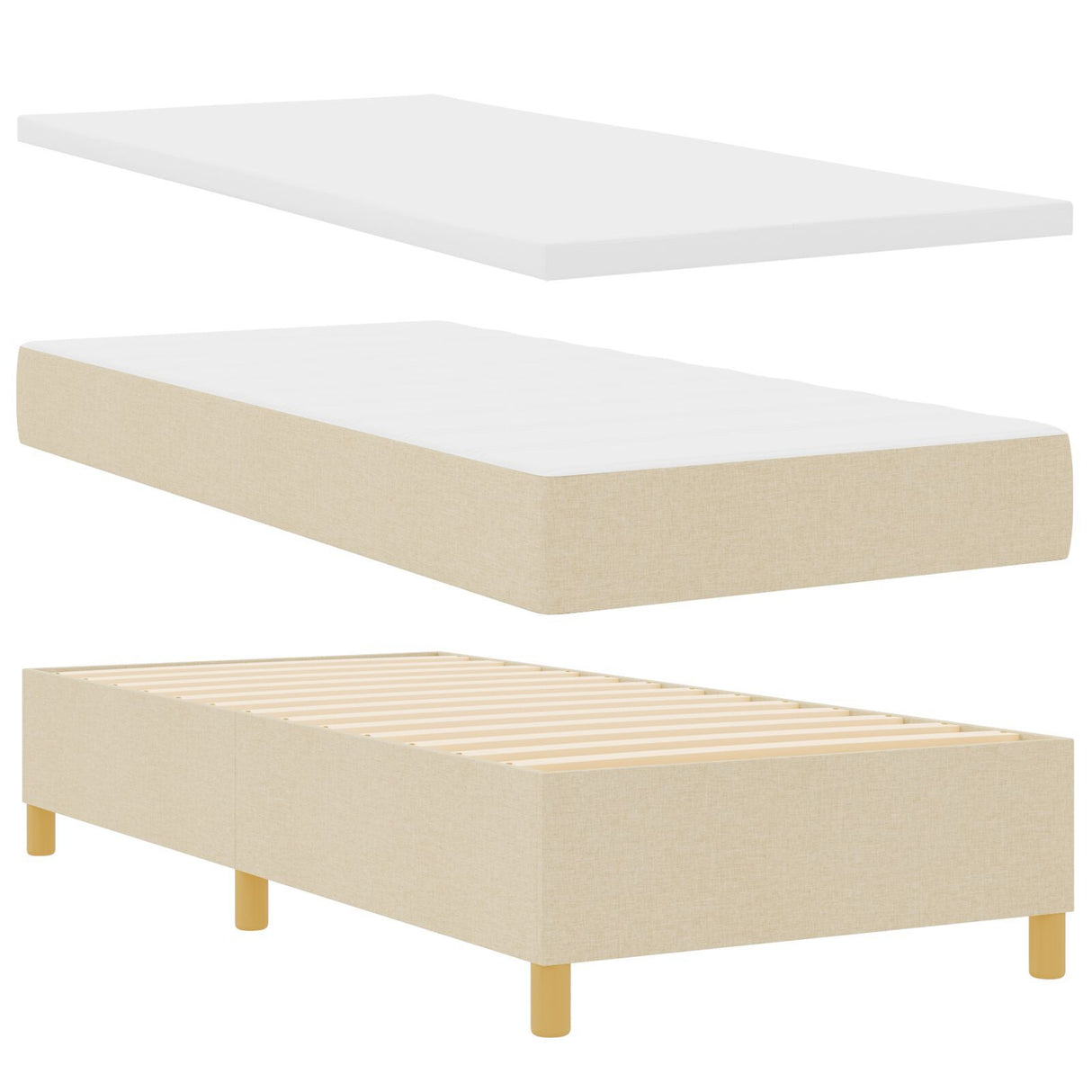 Box Spring Bed With Mattress & Led Cream 90X200 Cm Fabric