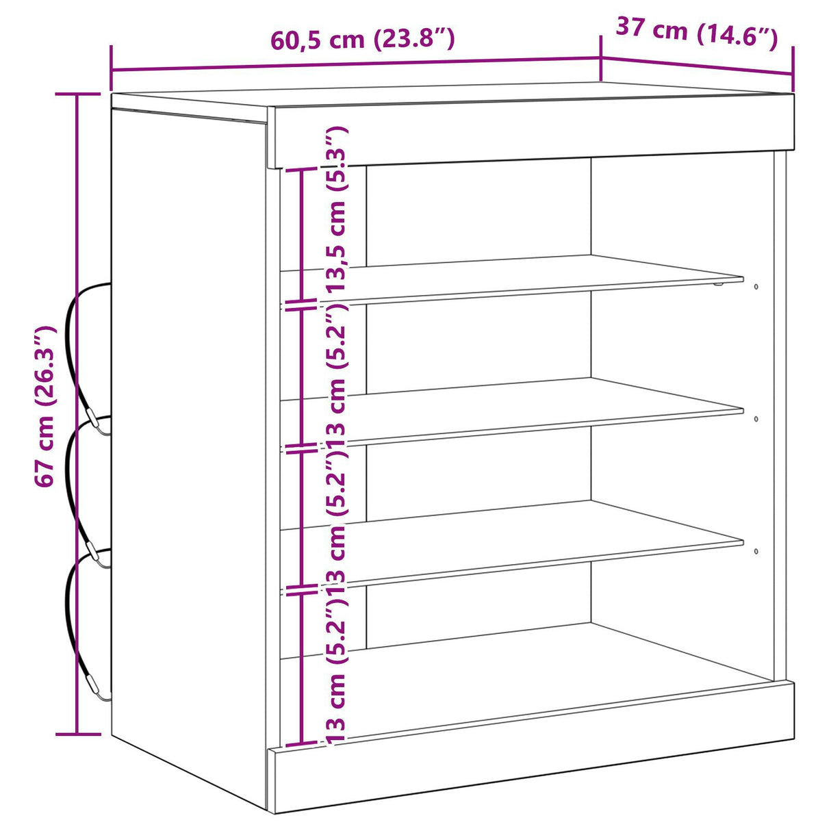 Sideboard With Led Lights Black Oak 60,5X37X67 Cm