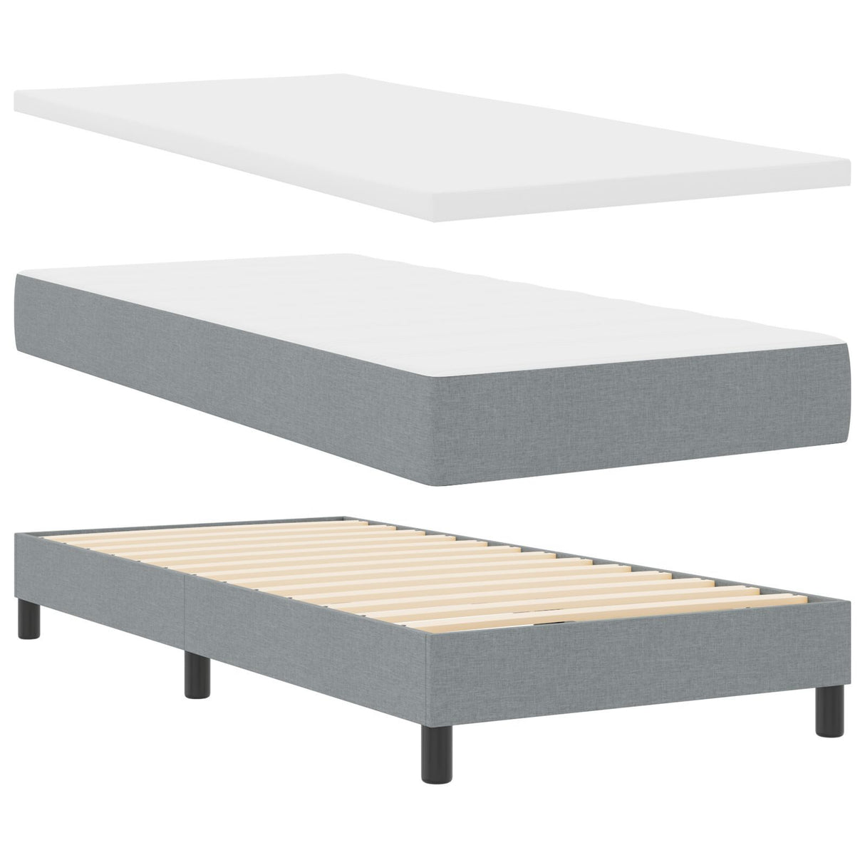 Box Spring Bed With Mattress & Led Light Grey 90X200 Cm Fabric