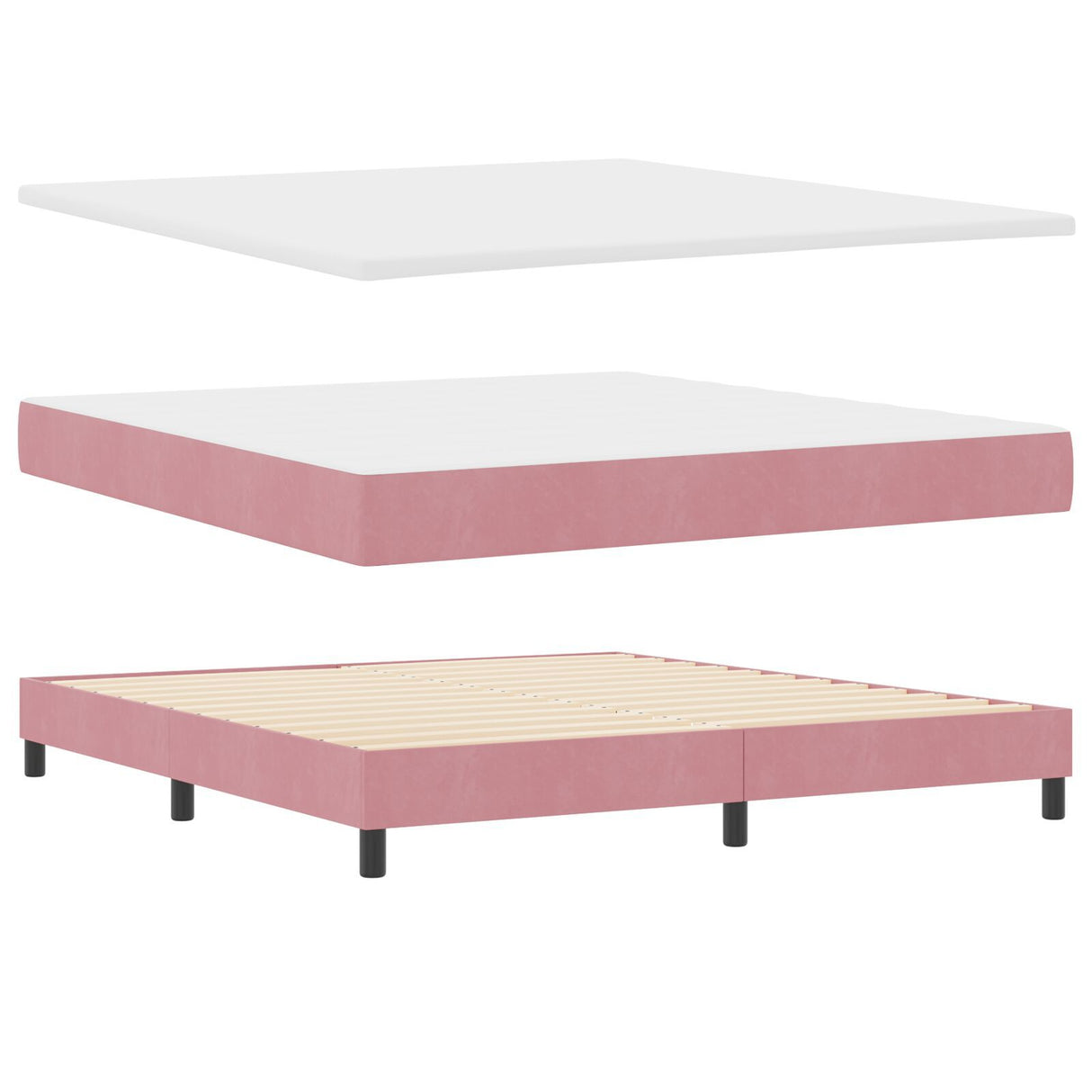 Box Spring Bed With Mattress & Led Pink 180X200 Cm Velvet