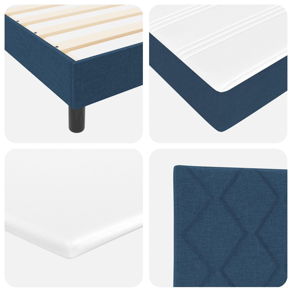Box Spring Bed With Mattress Blue 90X200 Cm Fabric, Headboard Diamond Blocks Design Blue 90 Cm Fabric
