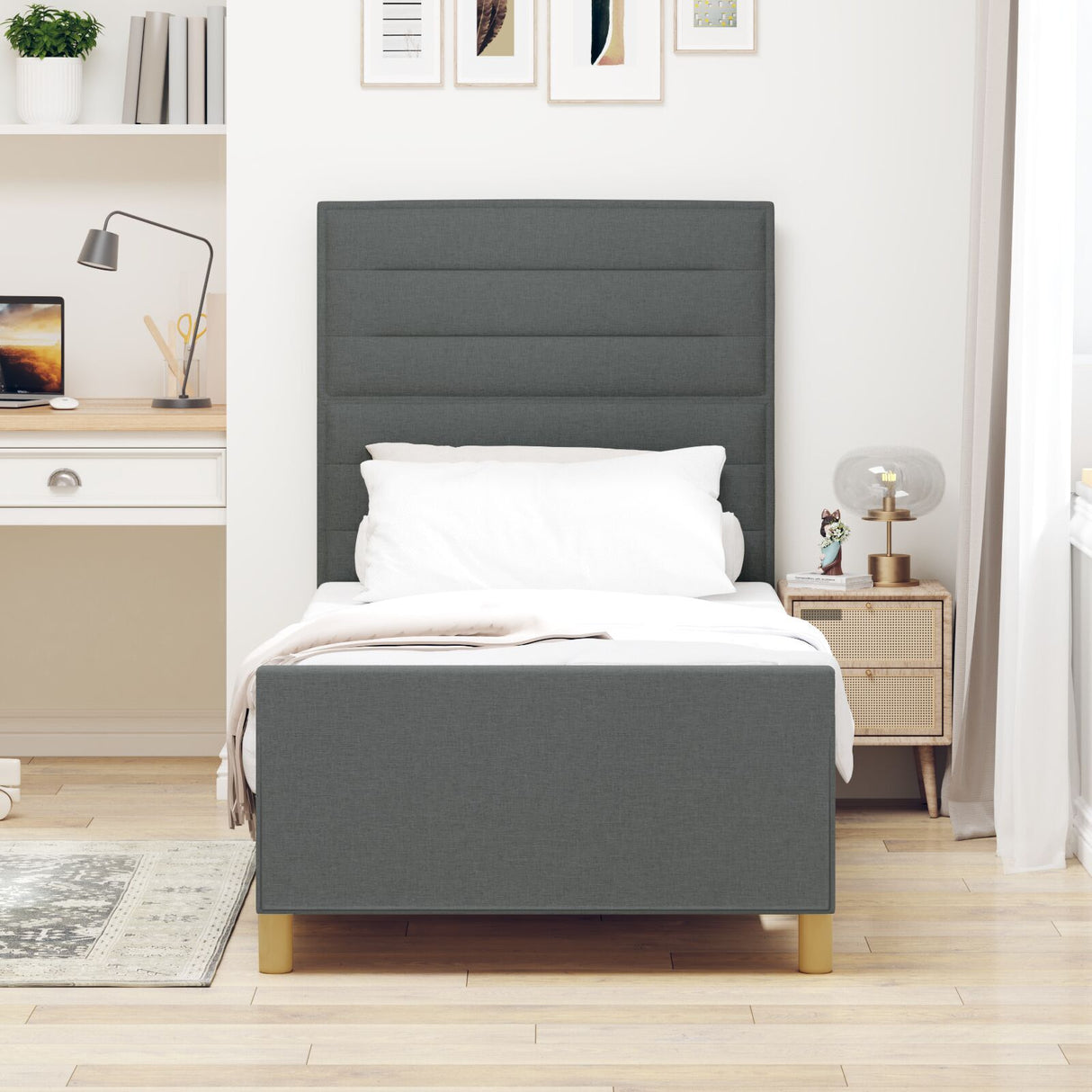 Bed Frame Dark Grey 80X200 Cm Fabric