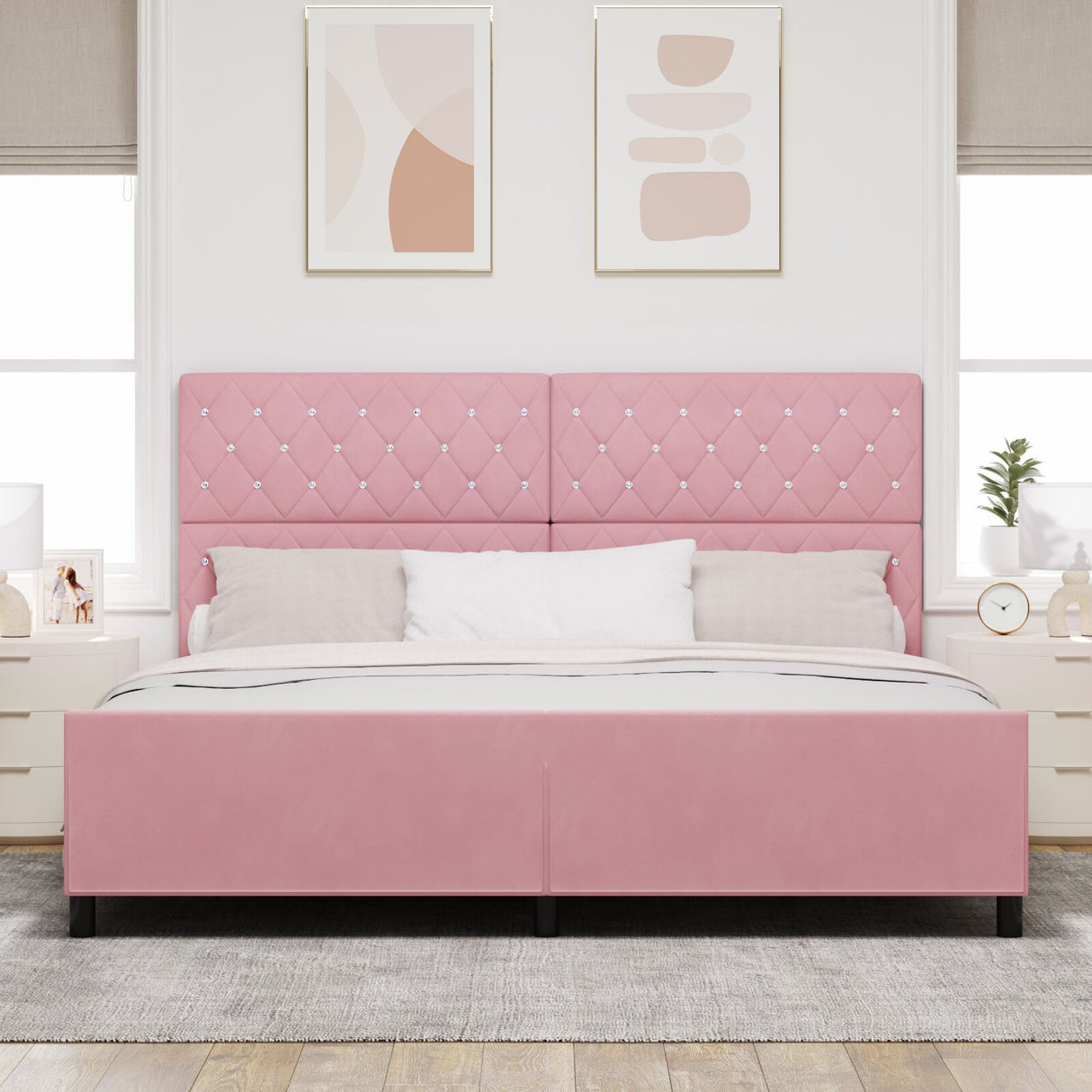 Pink Velvet Bed Frame 200X200 Cm