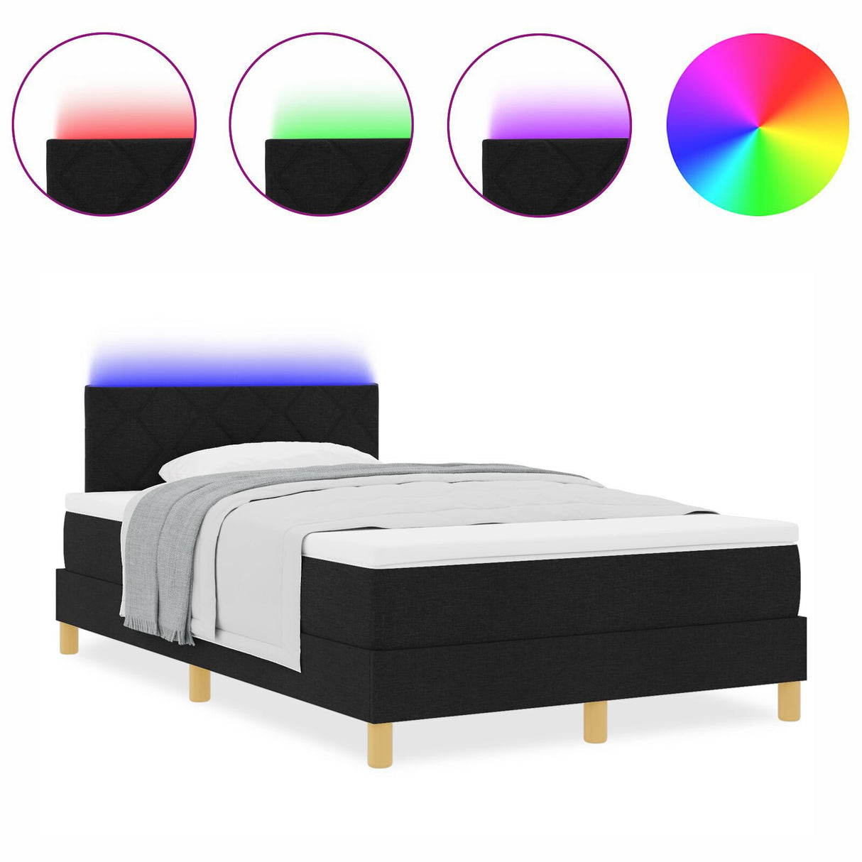 Box Spring Bed With Mattress & Led Black 120X200 Cm Fabric