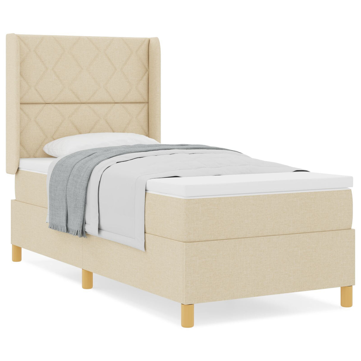 Box Spring Bed With Mattress In Cream - 90X200 Cm Fabric