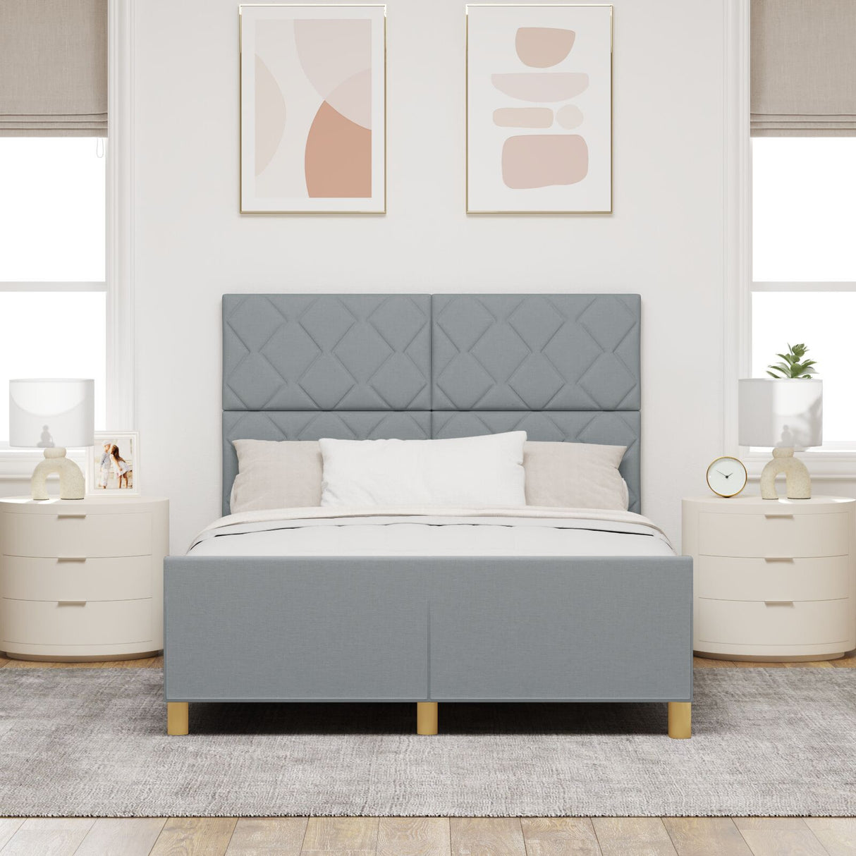 Bed Frame - Light Grey, 140X190 Cm, Fabric
