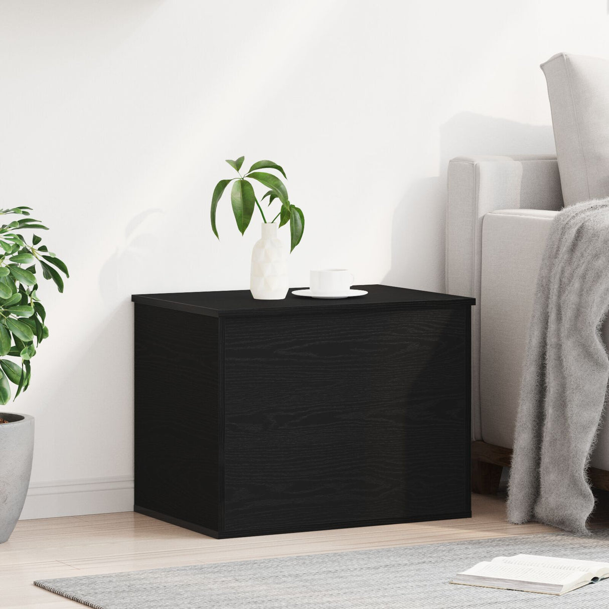 Storage Box With Lid Black Oak 60X42X46 Cm Engineered Wood