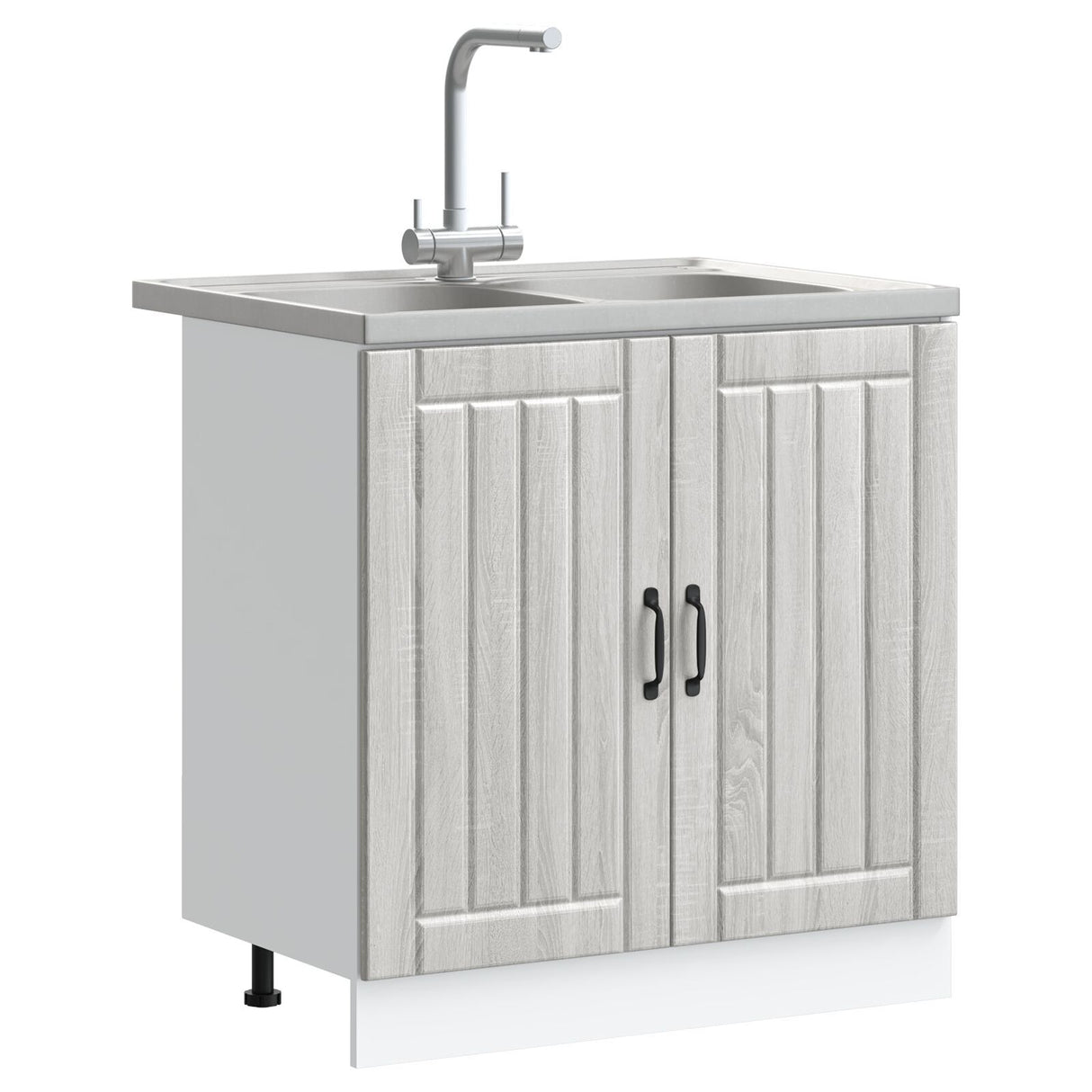 Lucca Kitchen Cabinet With Double Basins - Grey Sonoma Engineered Wood
