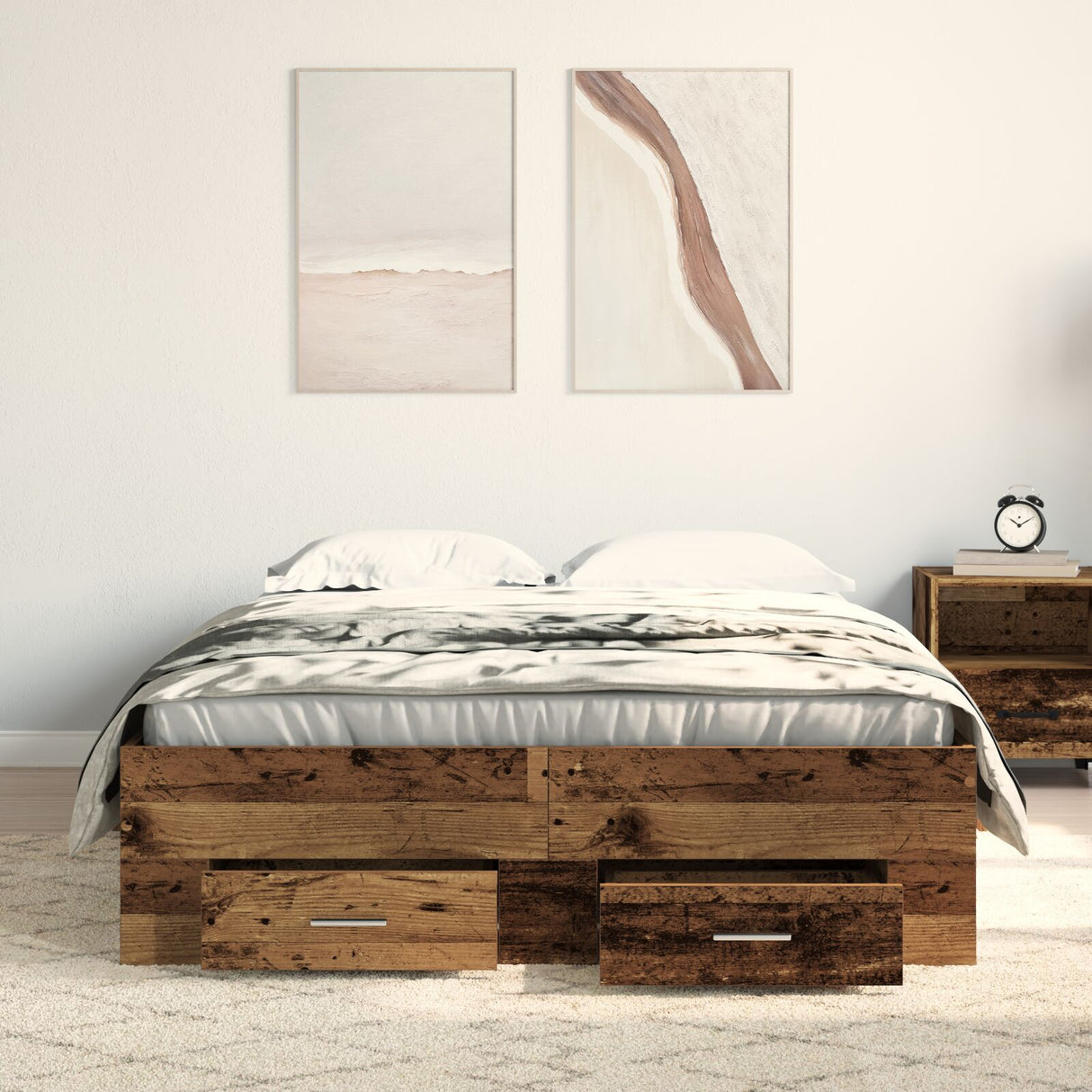 Bed Frame With Drawers Old Wood 120X200 Cm Engineered Wood