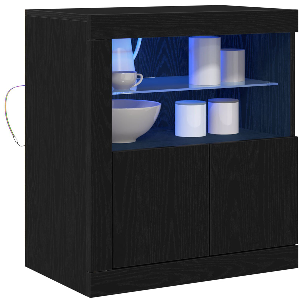 Sideboard With Led Lights Black Oak 60,5X37X67 Cm