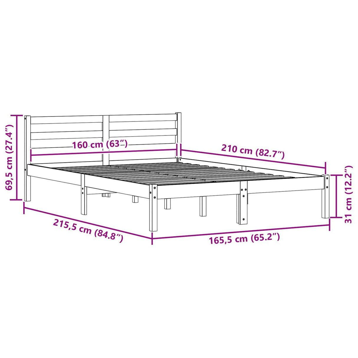 Bed Frame With Headboard 160X210 Cm Solid Wood Pine