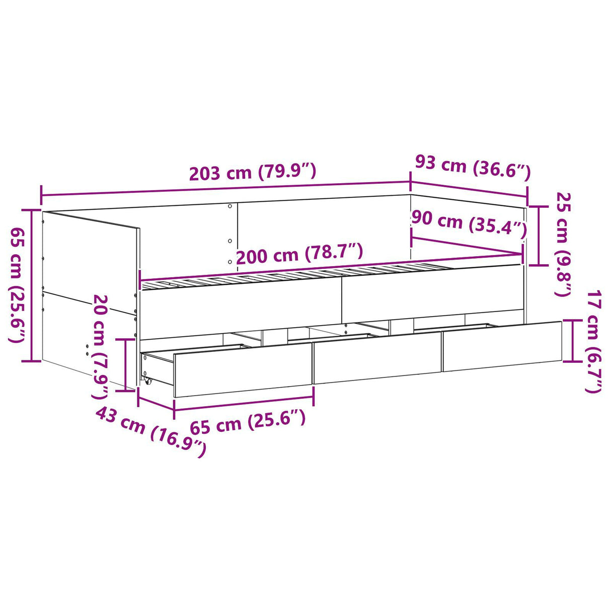 Rustic Daybed Old Wood Engineered Wood 90 X 200 Cm Durable