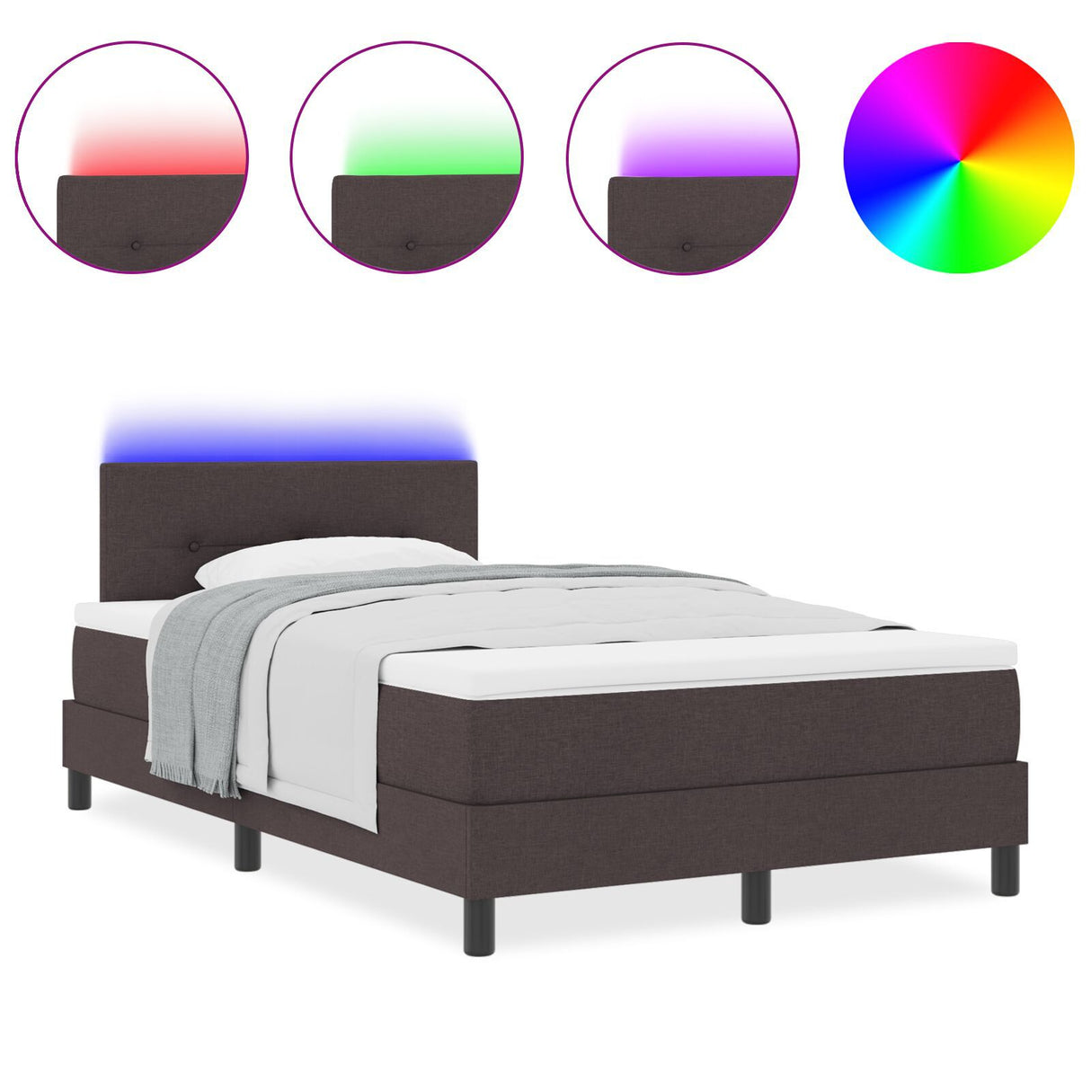 Box Spring Bed With Mattress & Led Dark Brown 120X190 Cm Fabric