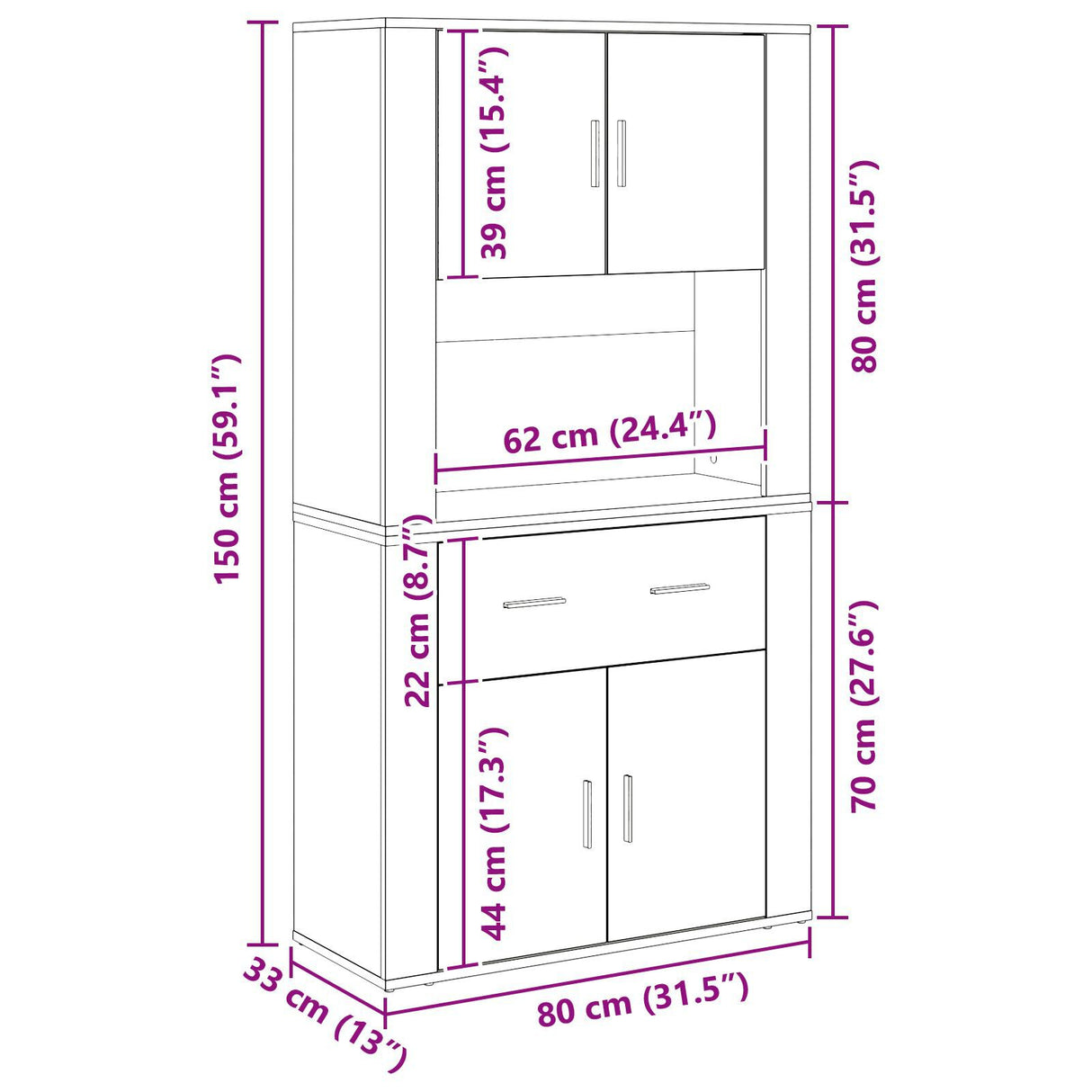 Highboard Old Wood 80X33X150 Cm Engineered Wood