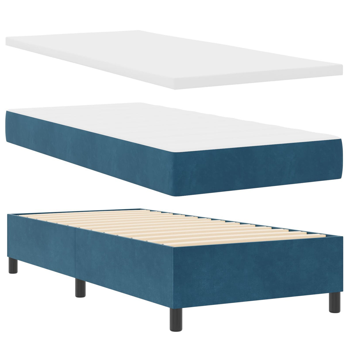 Box Spring Bed With Mattress Dark Blue 100X200 Cm Velvet