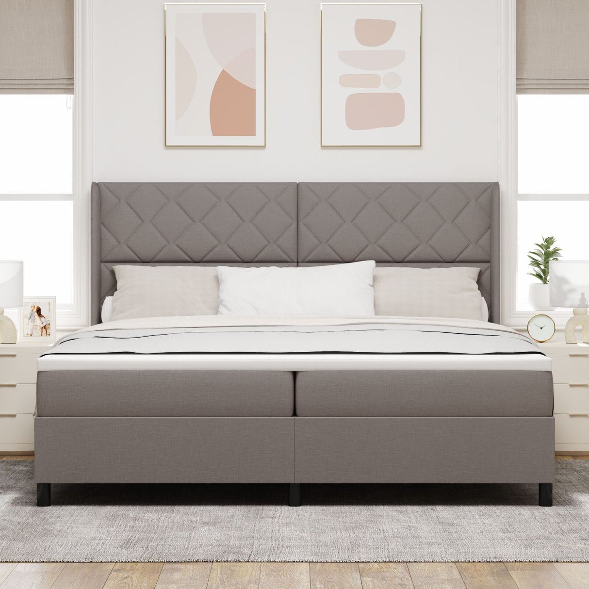 Box Spring Bed With Mattress - Taupe, 200X200 Cm, Fabric