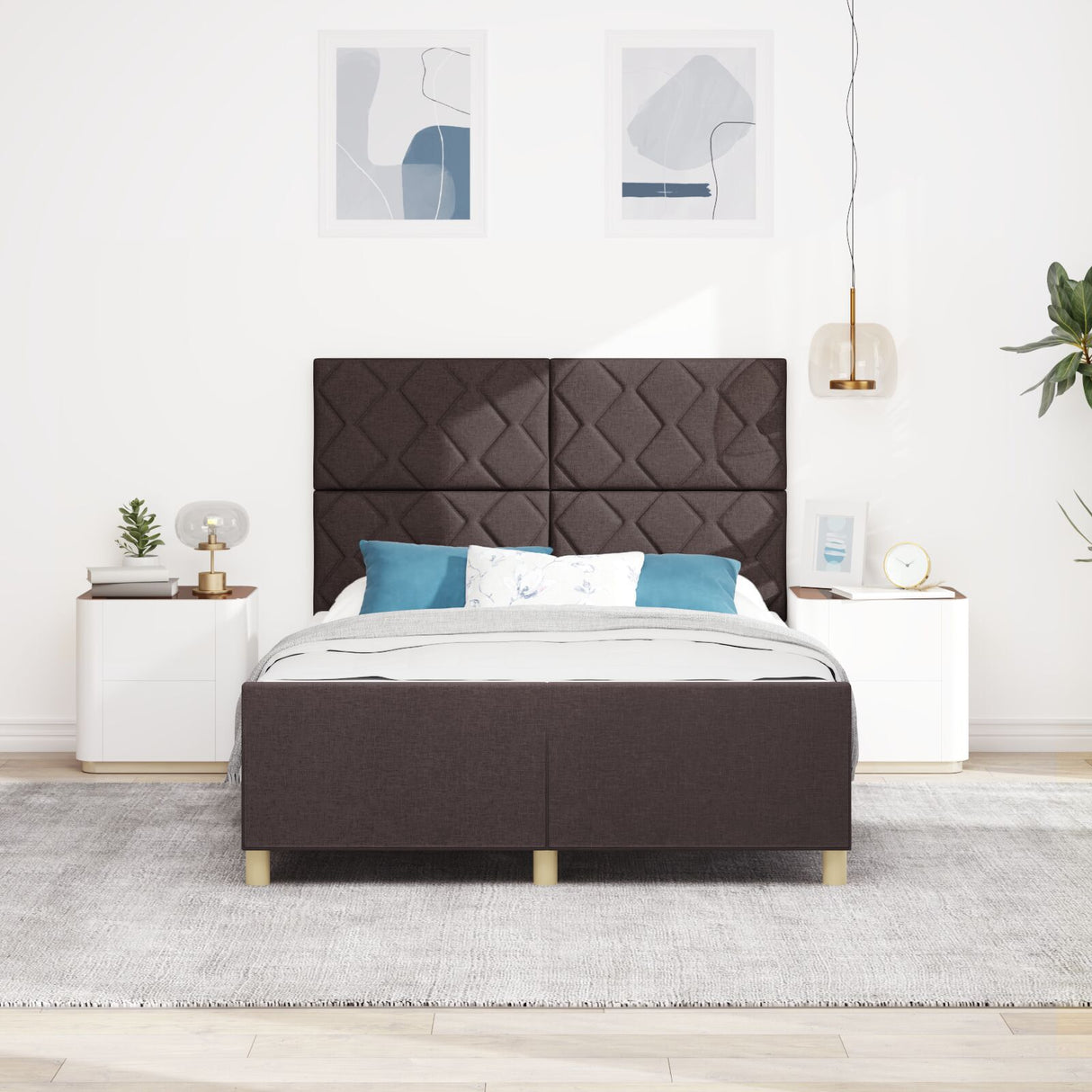 Dark Brown Fabric Bed Frame 140X200 Cm