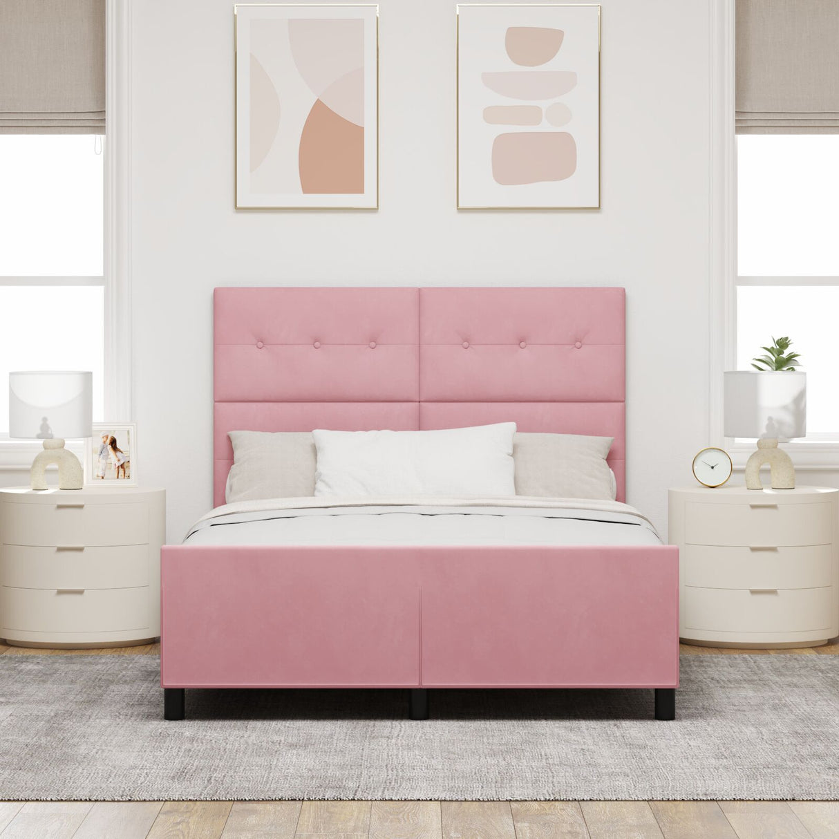 Pink Velvet Bed Frame 140X190 Cm