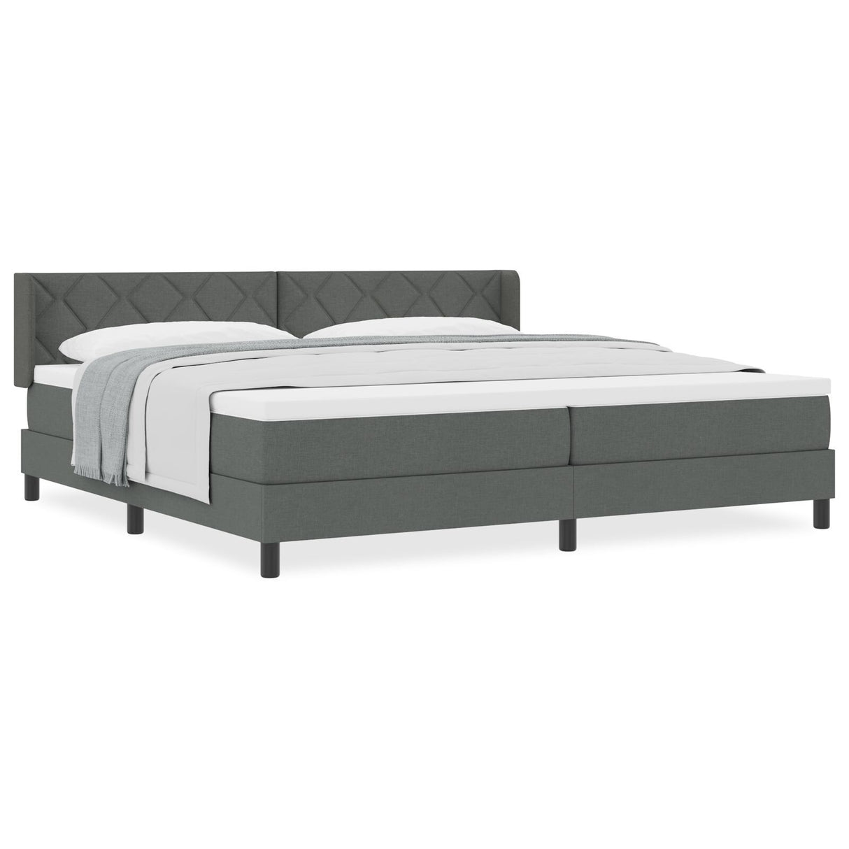 Box Spring Bed With Mattress Dark Grey 200X200 Cm Fabric, Headboard Diamond Blocks Design Dark Grey 200 Cm Fabric