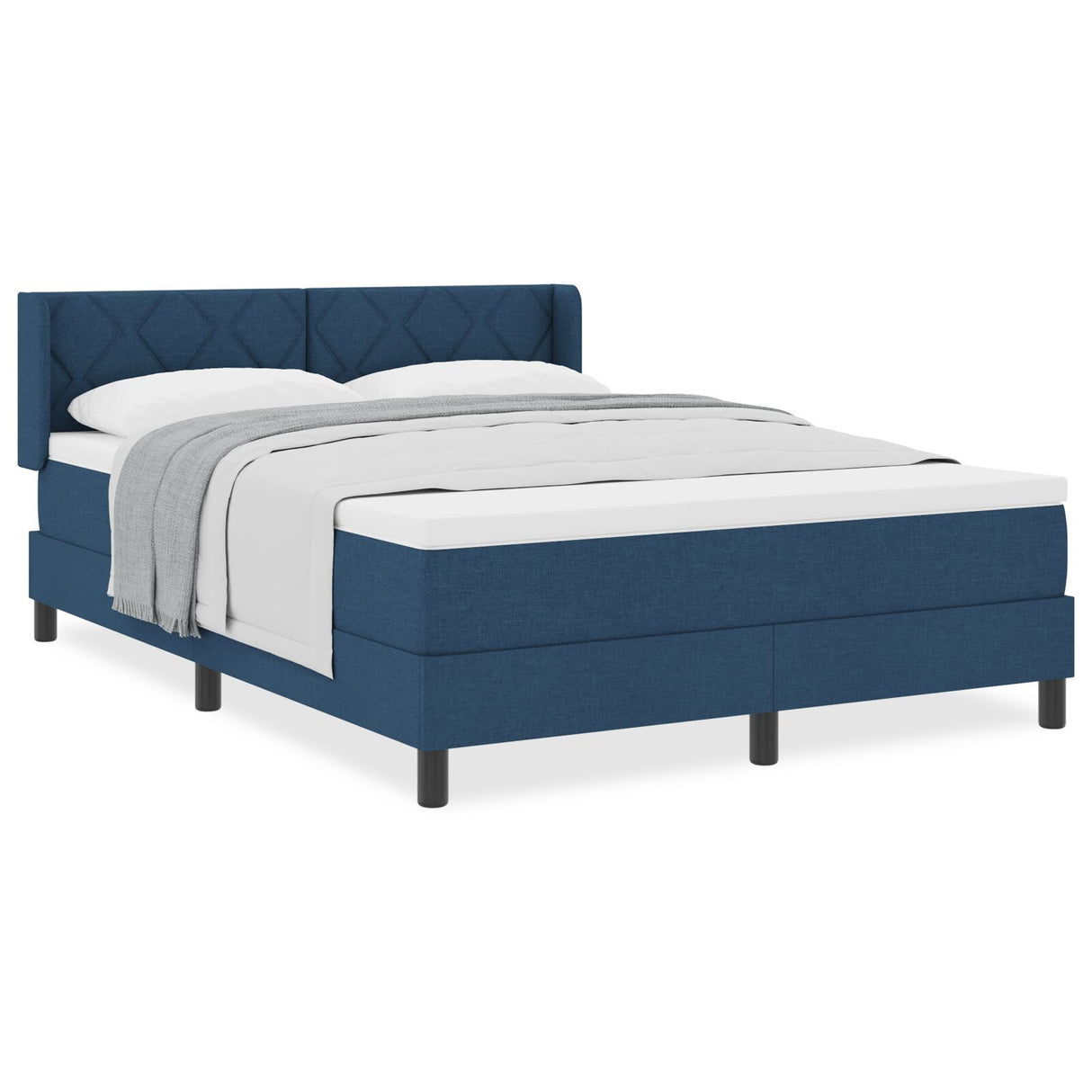 Box Spring Bed With Mattress Blue 160X200 Cm Fabric, Headboard Diamond Blocks Design Blue 160 Cm Fabric