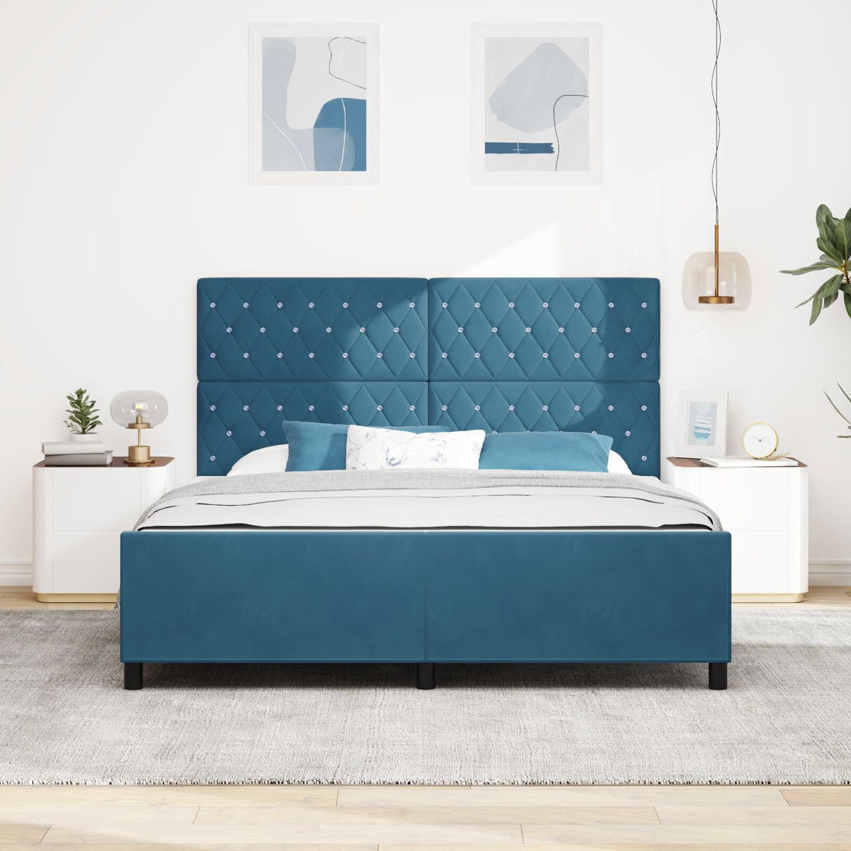 Dark Blue Velvet Bed Frame 180X200 Cm