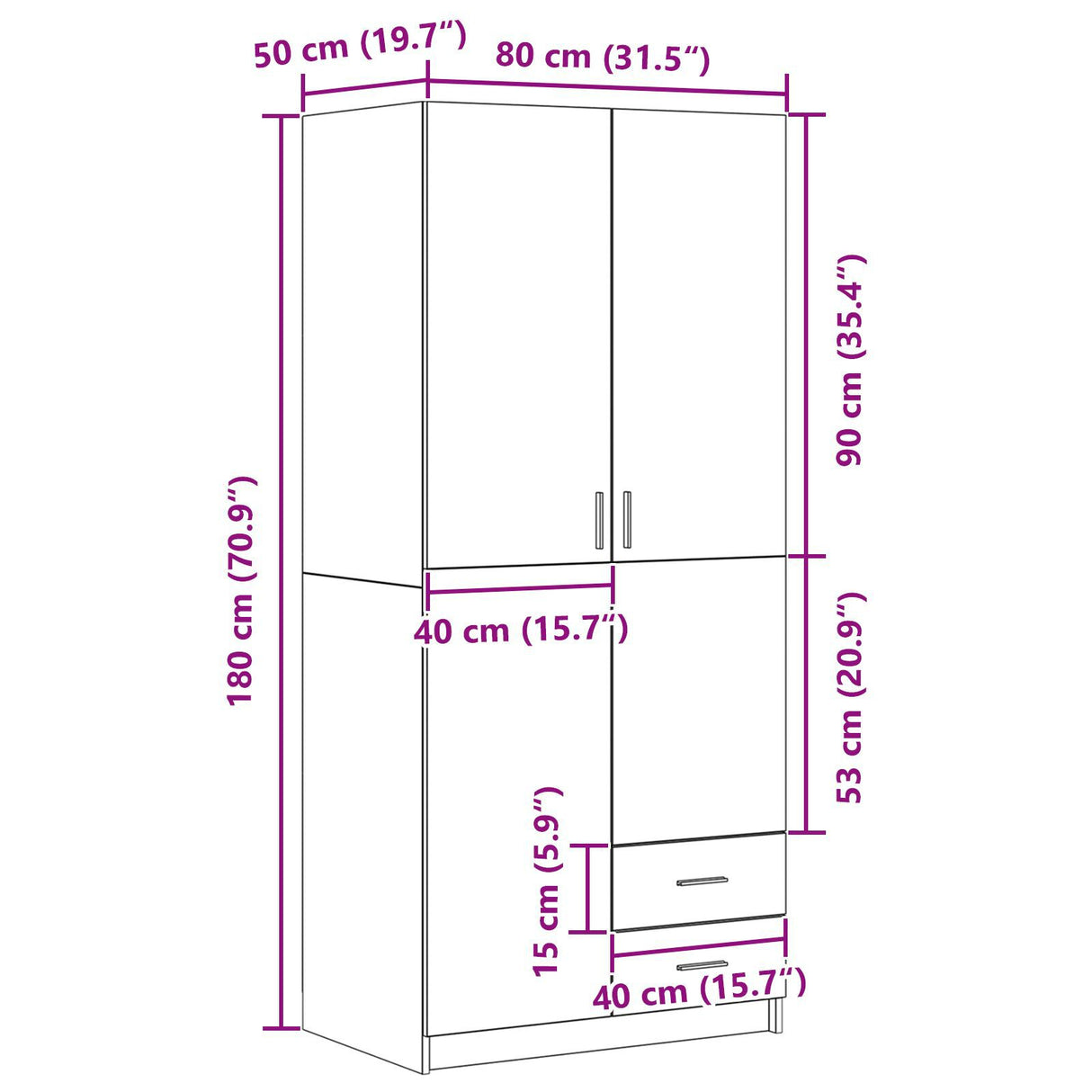 Black Oak Wardrobe 80X52X180 Cm Made Of Engineered Wood