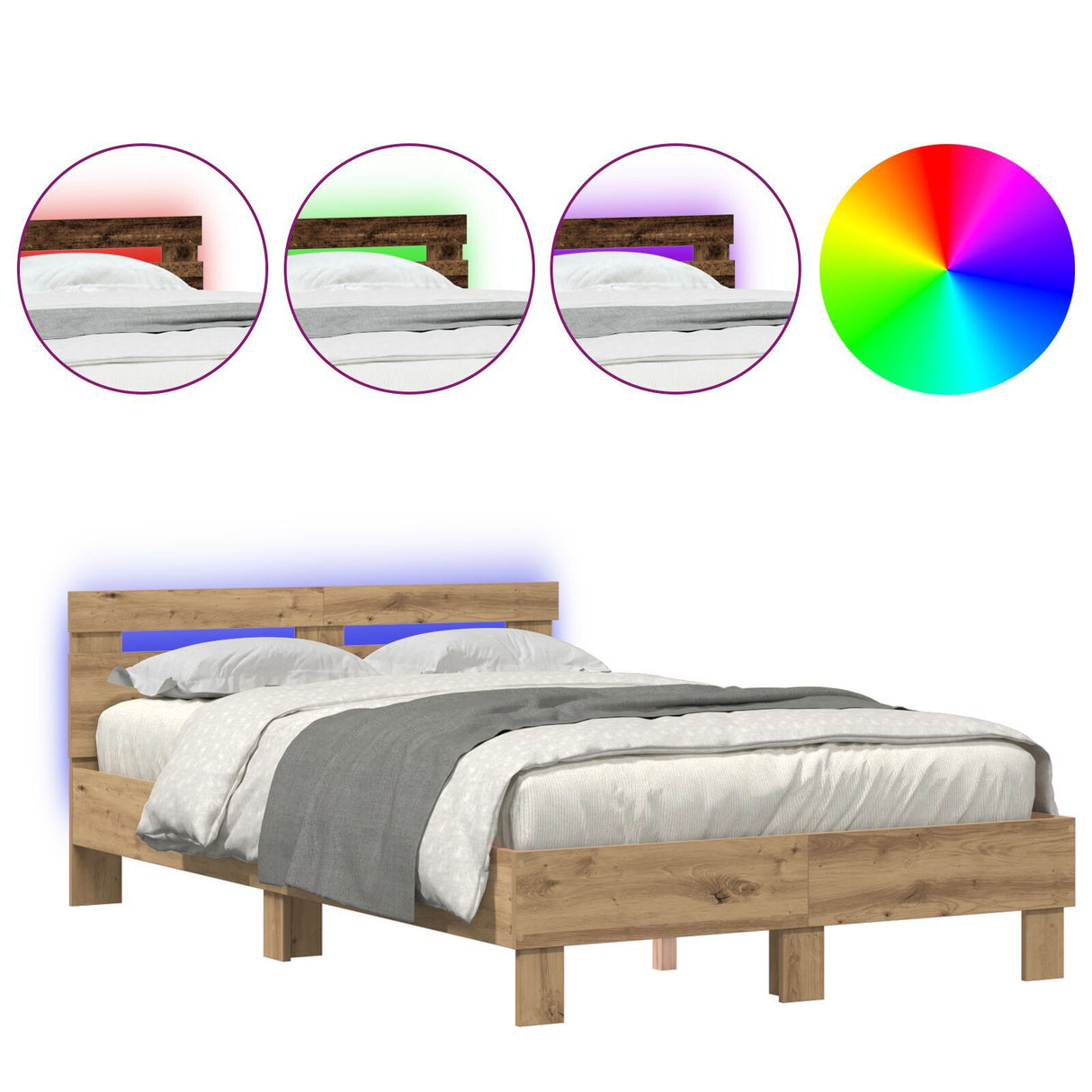 Wood Bed Frame Artisan Oak Solid Oak Wood 120 X 200 Cm