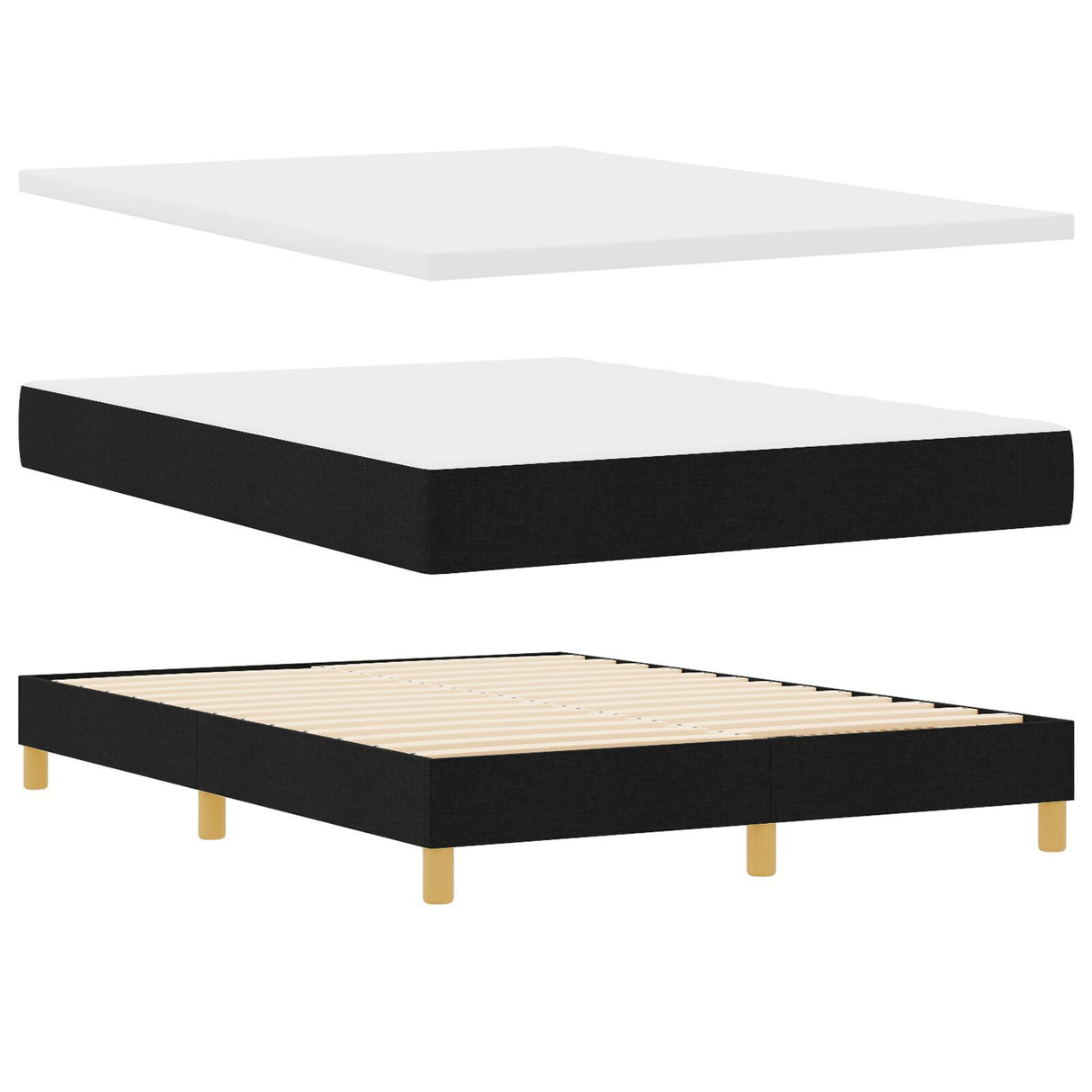 Box Spring Bed With Mattress & Led Black 140X200 Cm Fabric