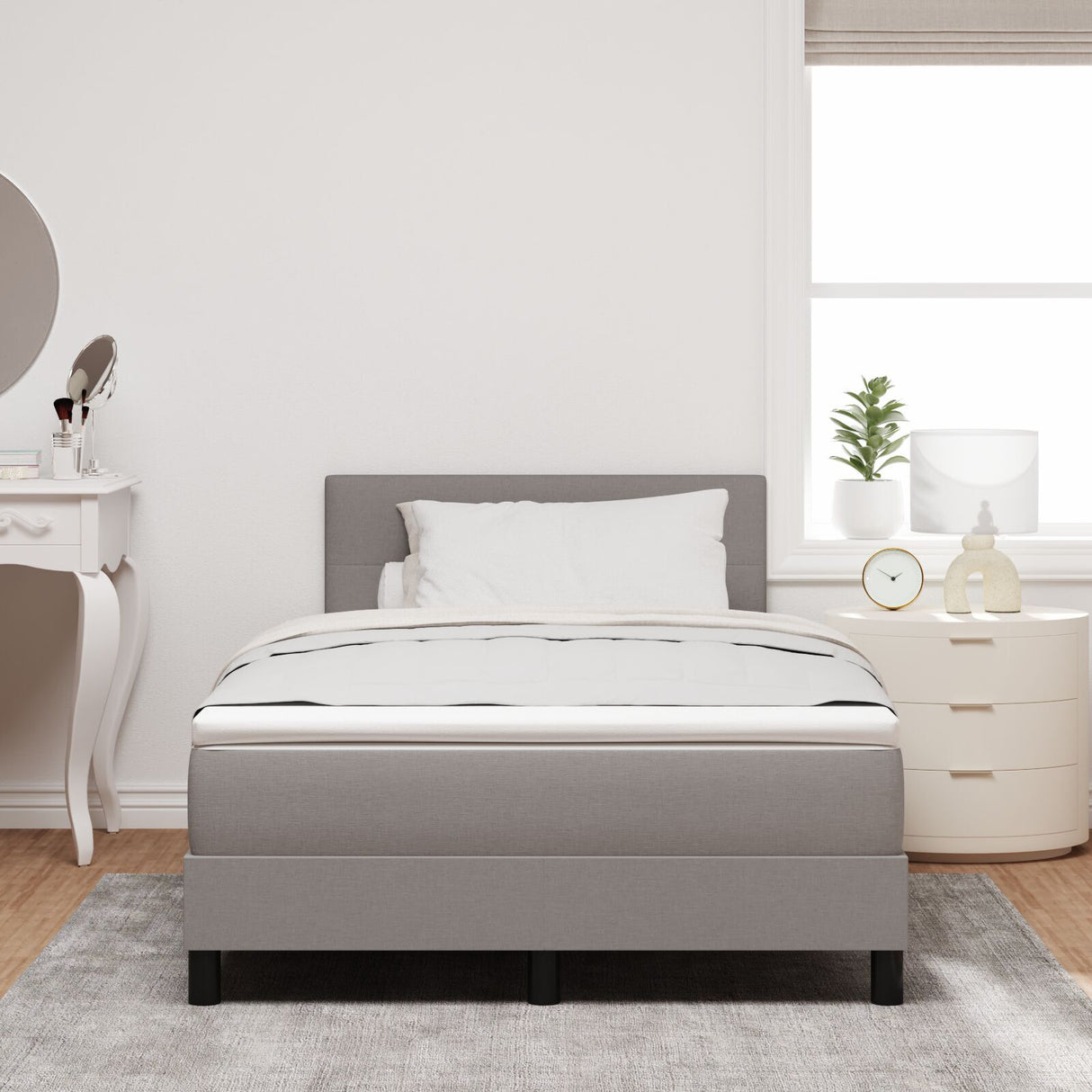 Box Spring Bed With Mattress & Led Taupe 120X190 Cm Fabric
