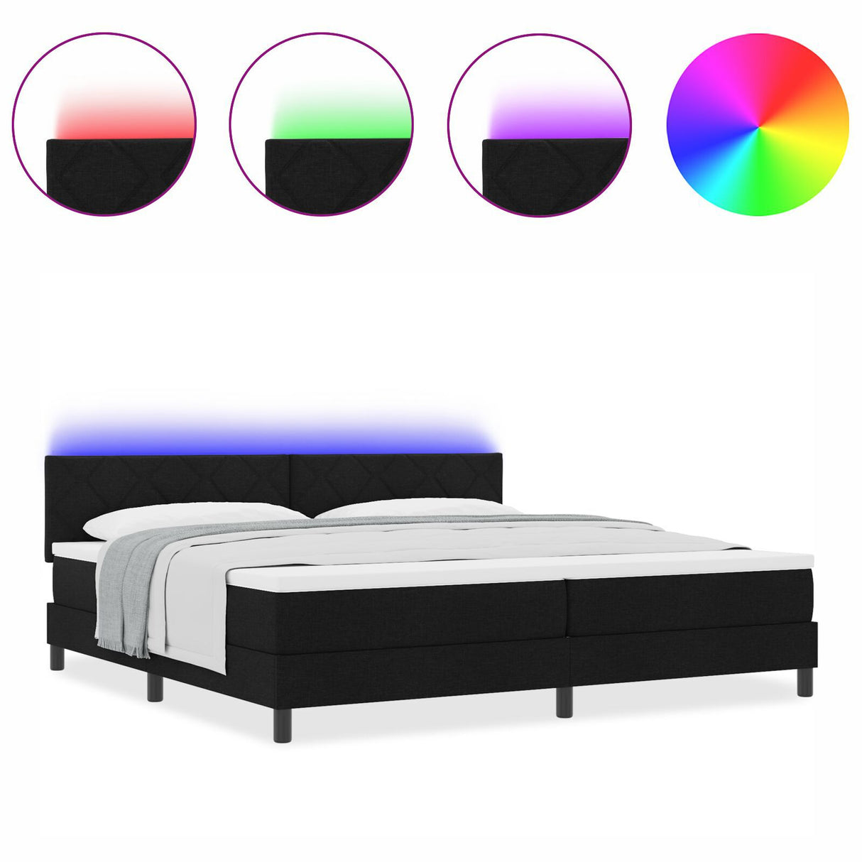 Box Spring Bed With Mattress & Led Black 200X200 Cm Fabric