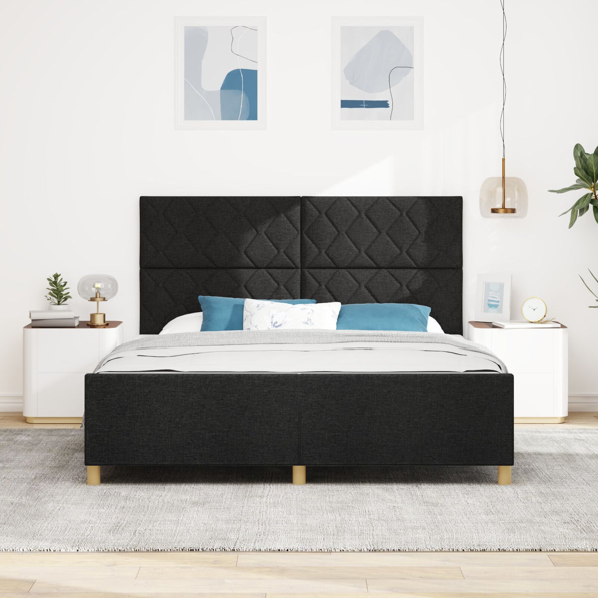 Bed Frame Black 180X200 Cm Fabric